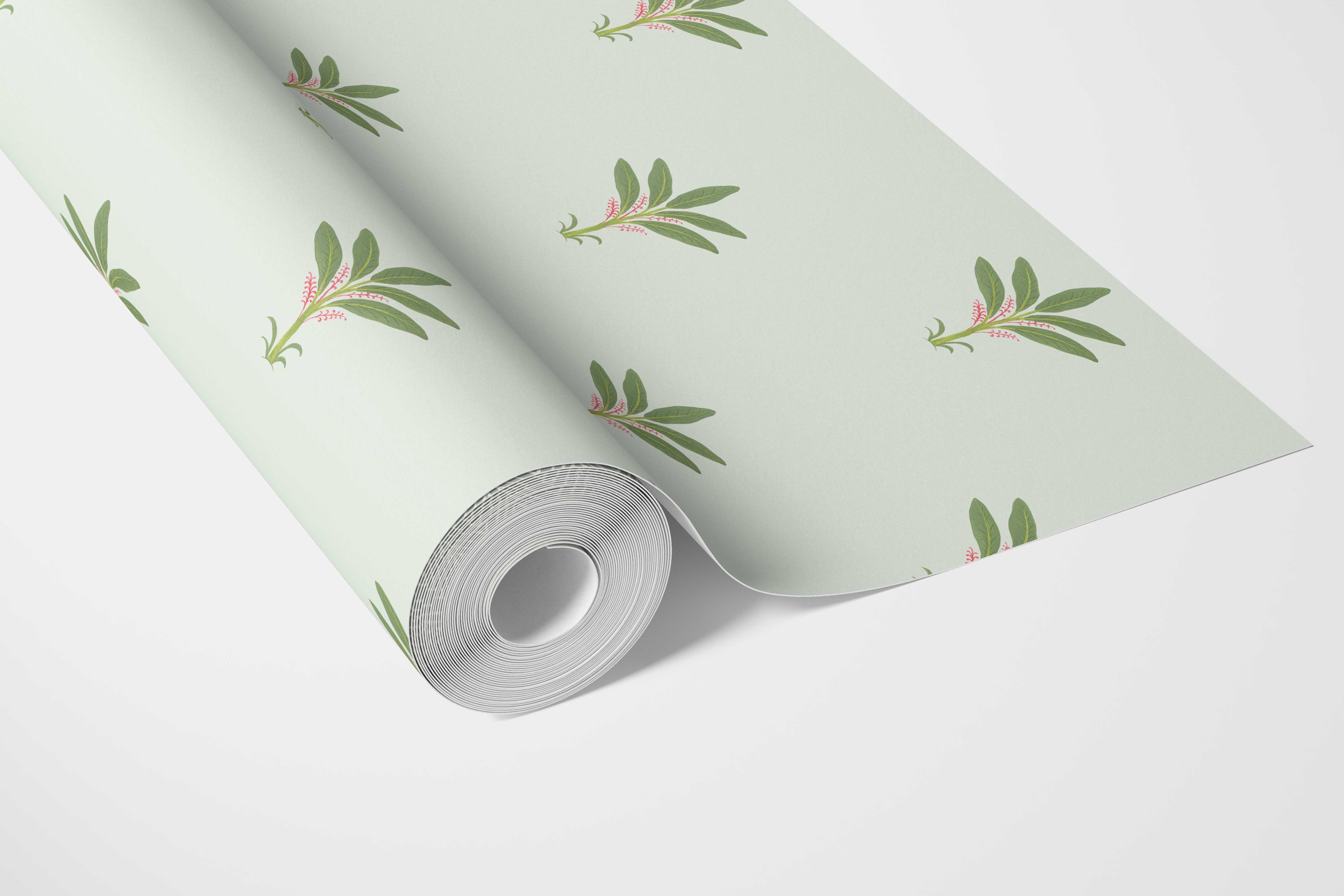 Vintage-Inspired Floral Block Print Bathroom Wallpaper (Mint Green/ Pink)