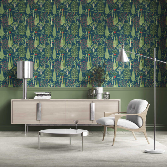 Tropical Floral/ Botanical Traditional Wallpaper (Teal Blue/ Green/ Pink)