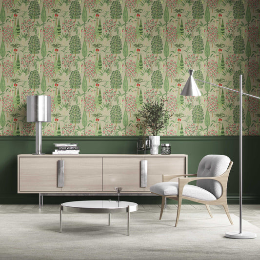 Tropical Floral/ Botanical Traditional Wallpaper (Green/ Pink/ Red)
