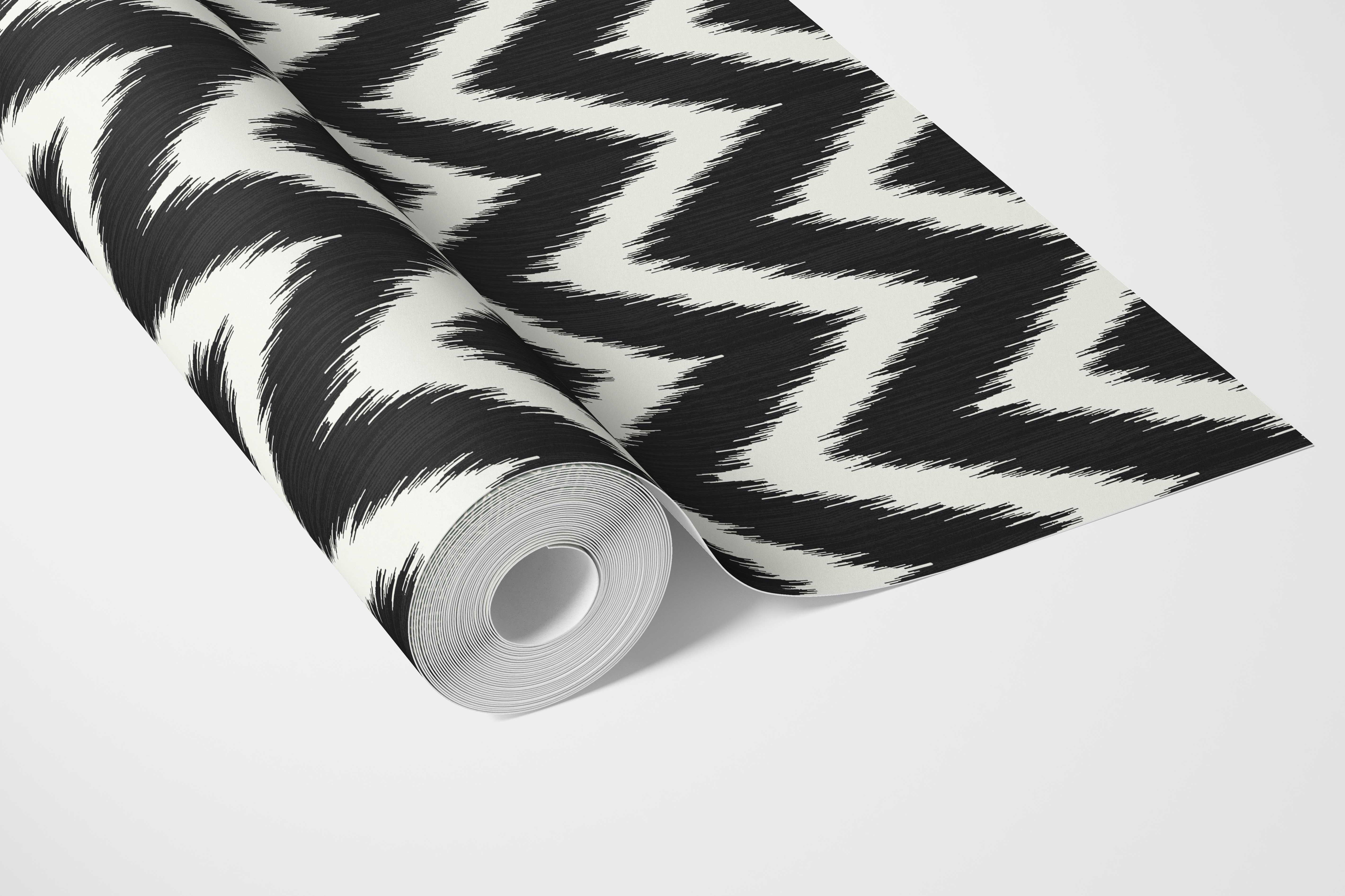 Neutral Chevron/ Zigzag Geometric Bathroom Wallpaper Sample (Black/ White)