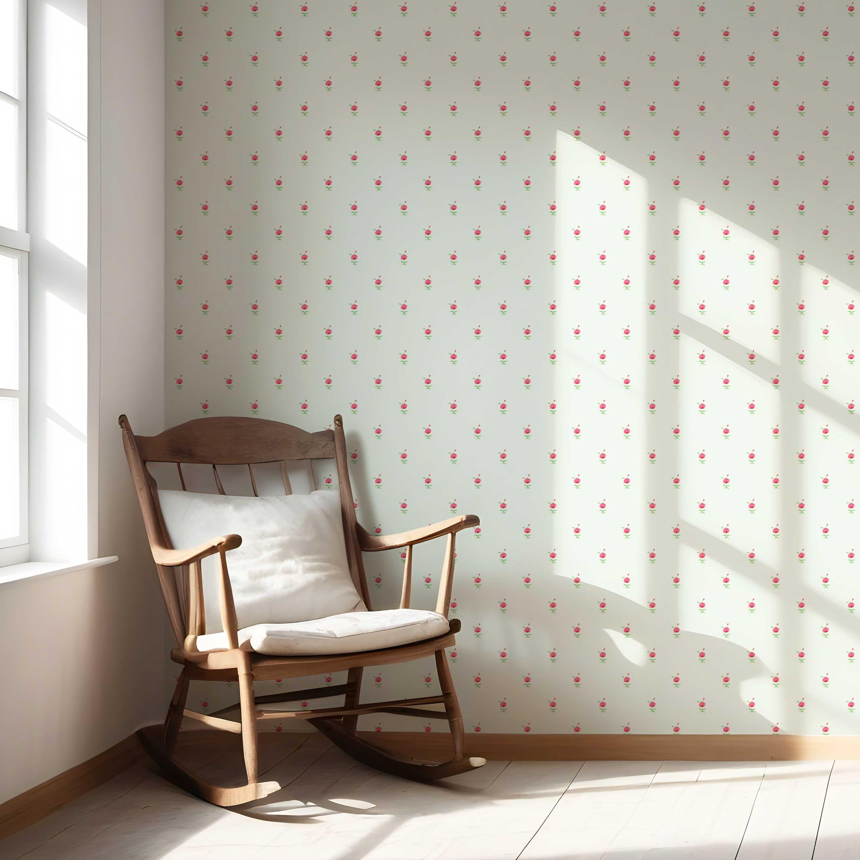 Vintage-Inspired Floral Block Print Nursery Wallpaper (Mint Green/ Pink)