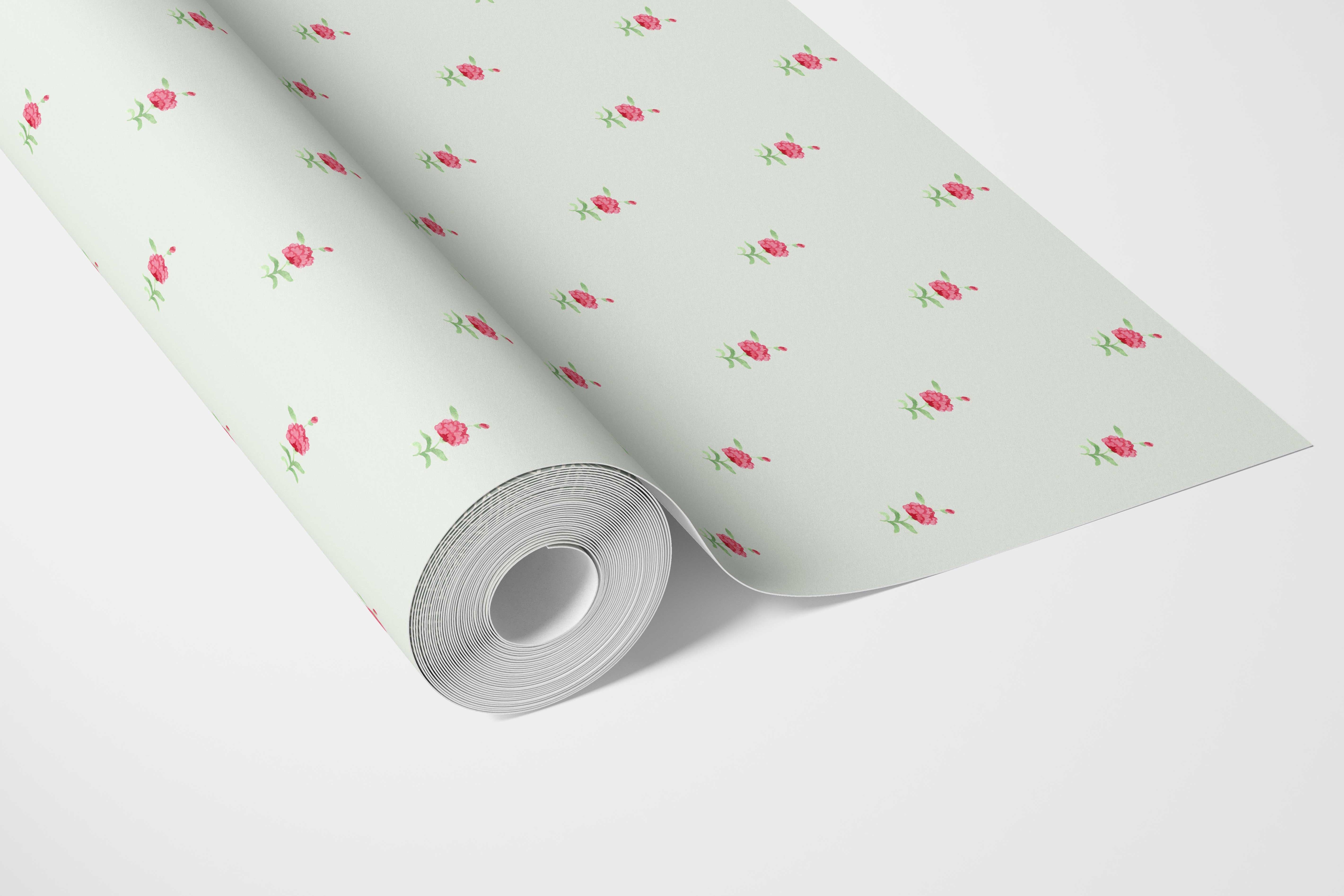 Vintage-Inspired Floral Block Print Kitchen Wallpaper (Mint Green/ Pink)