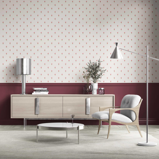 Vintage-Inspired Floral Block Print Traditional Wallpaper (White/ Pink/ Green)