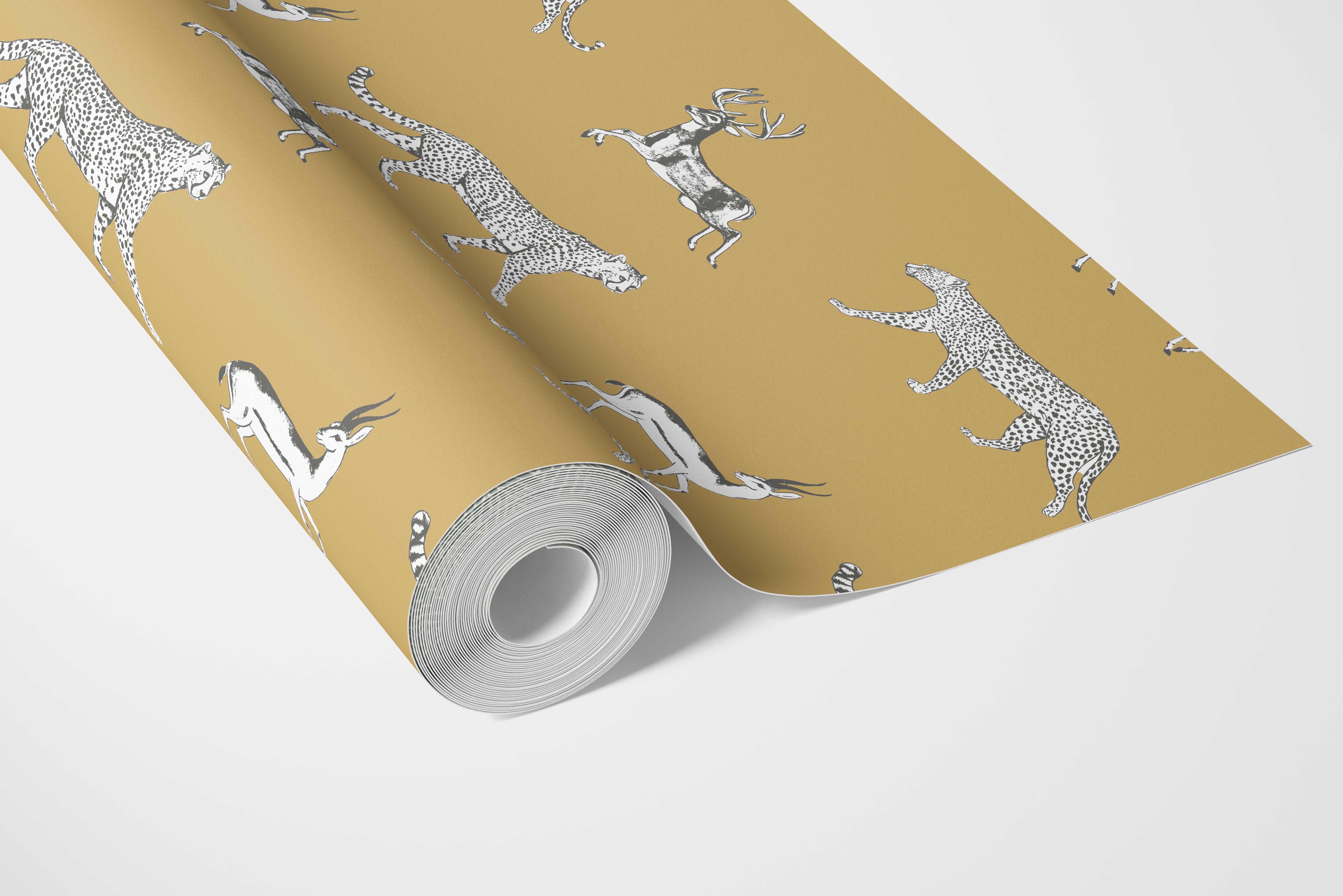 Leopard Animal Print Bathroom Wallpaper Sample (Yellow/ White/ Gray)