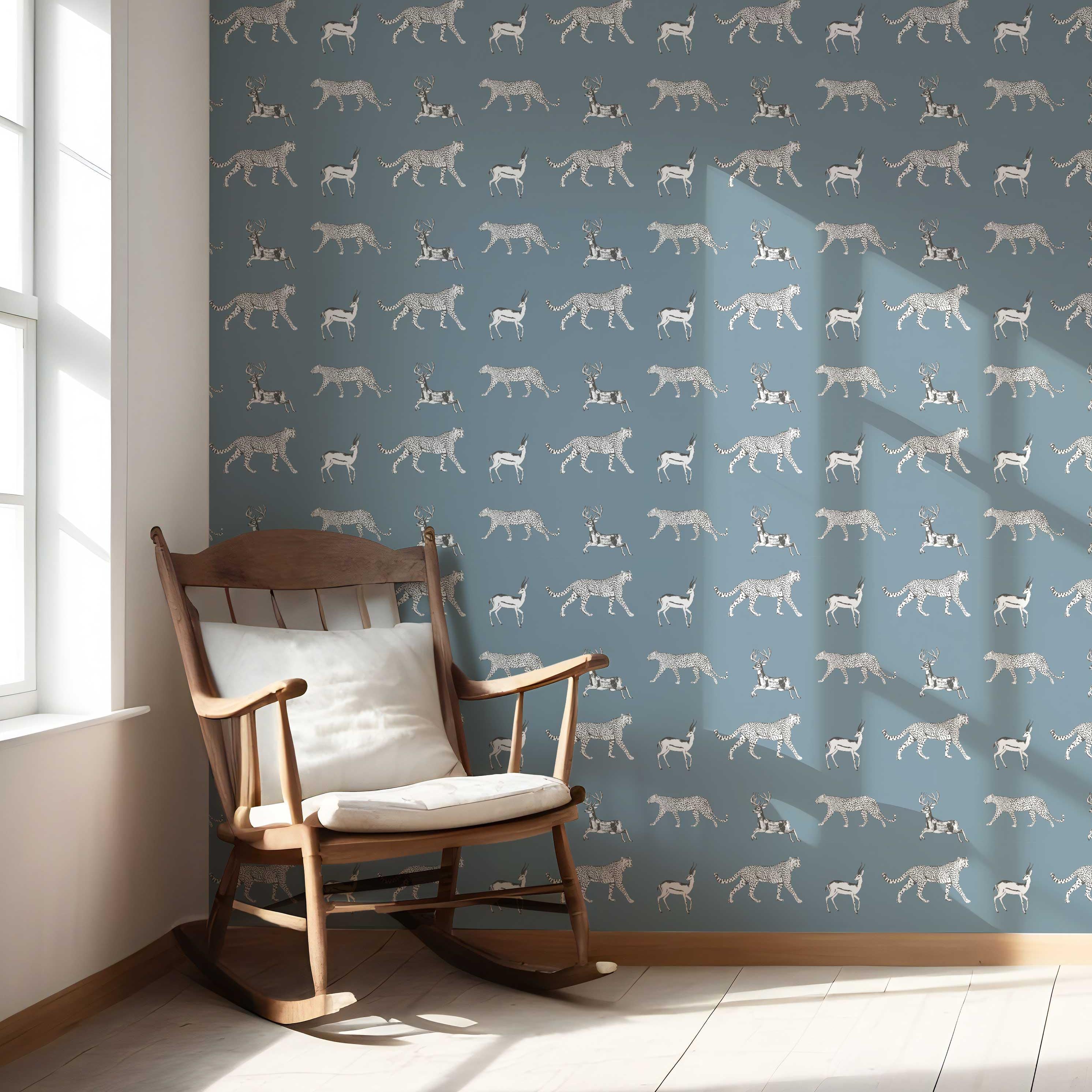 Leopard Animal Print Nursery Wallpaper Sample (Slate Blue/ White)