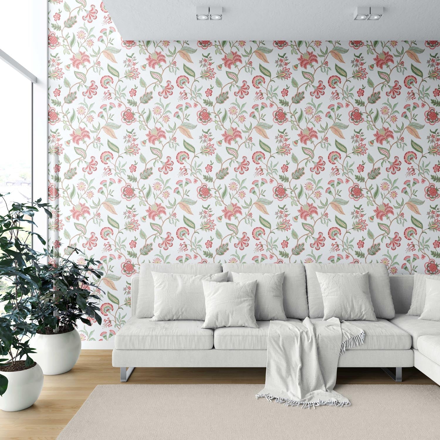 Botanical/ Floral Chinoiserie Shower Toilet Wallpaper (Red/ Pink/ Green/ Blue)