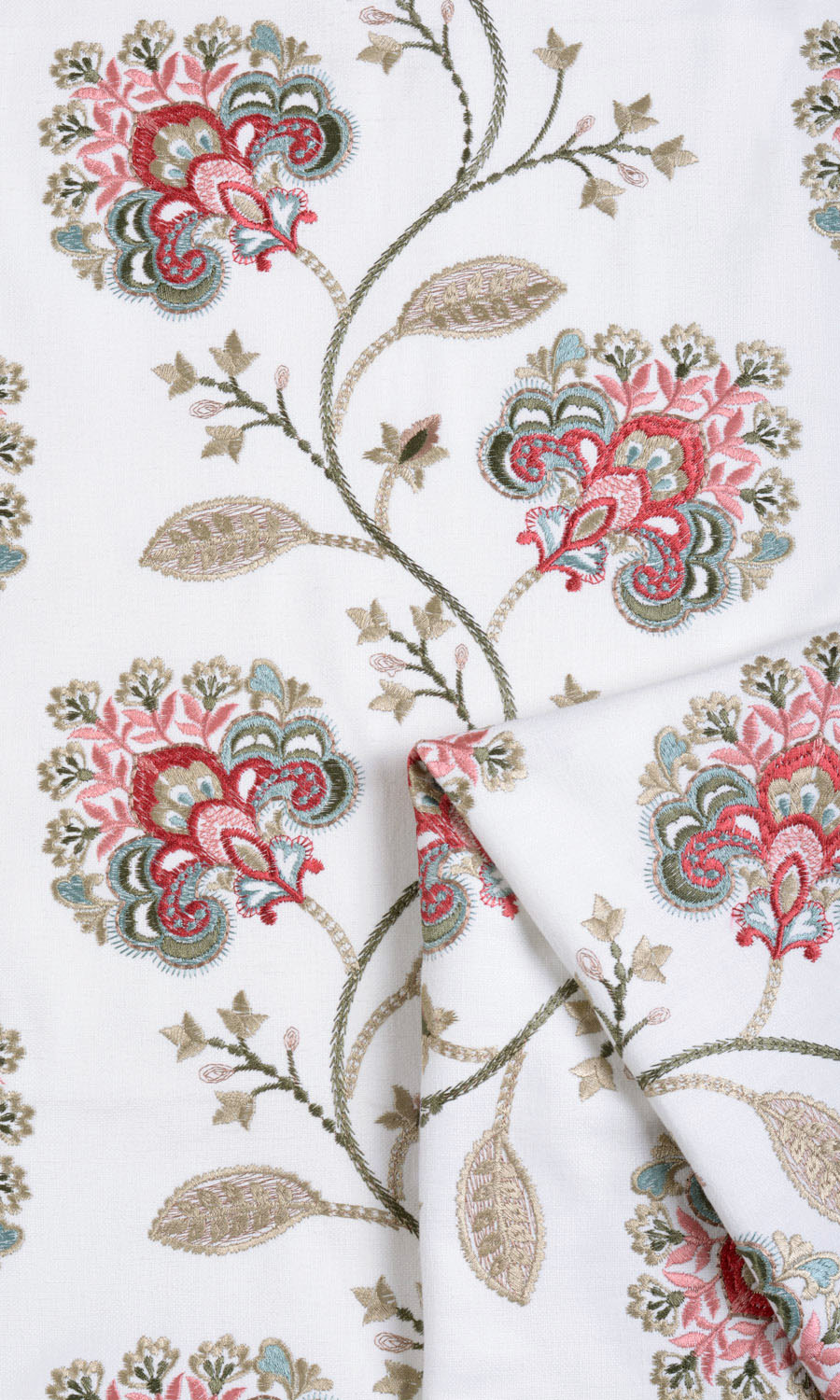 Floral Embroidery Window Treatments Fabric Sample (White/ Red/ Pink)