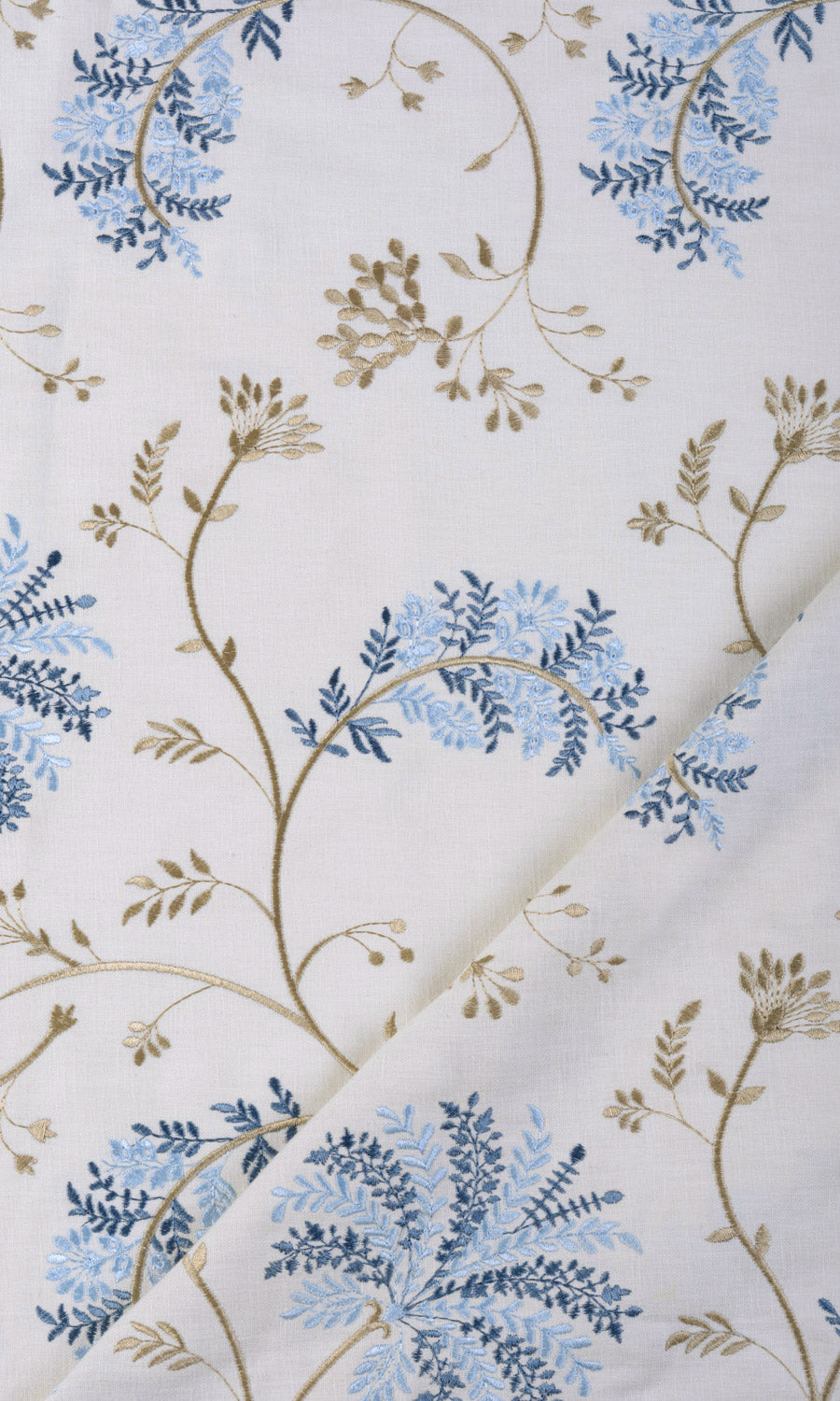 Floral Embroidery Home Textile Fabric Material Sample (Brown/ Blue/ White)