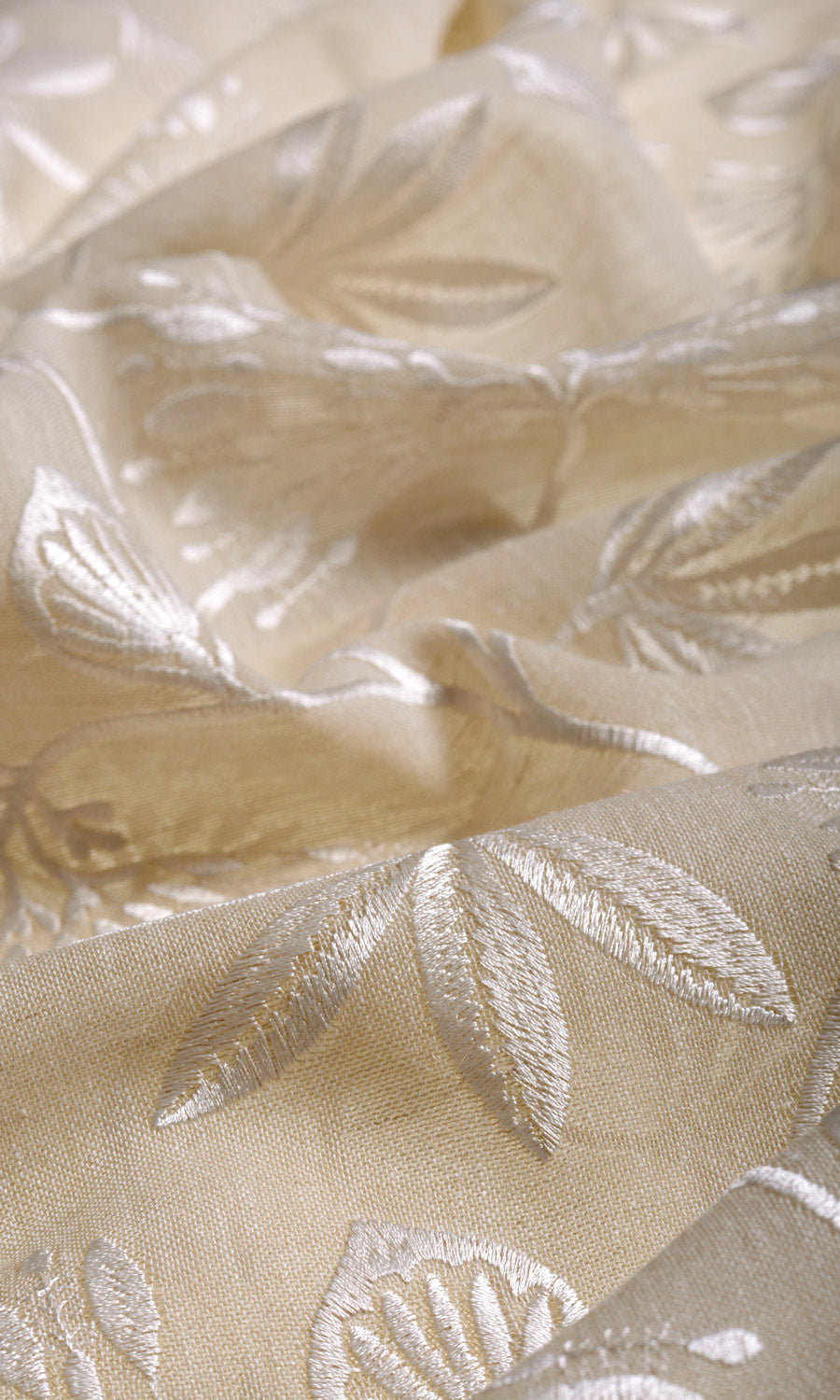 Floral Semi Sheer Fabric Sample for Curtains & Drapes (Wheat Beige/ White)