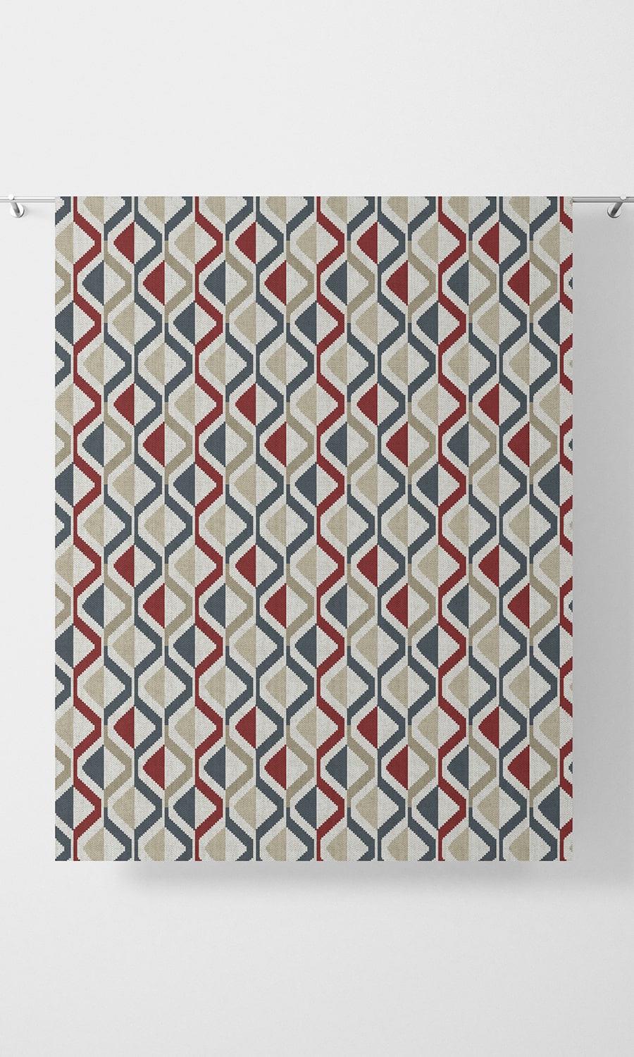 Zig-Zag Striped Home Décor Fabric Sample (Red/ Blue/ Beige)