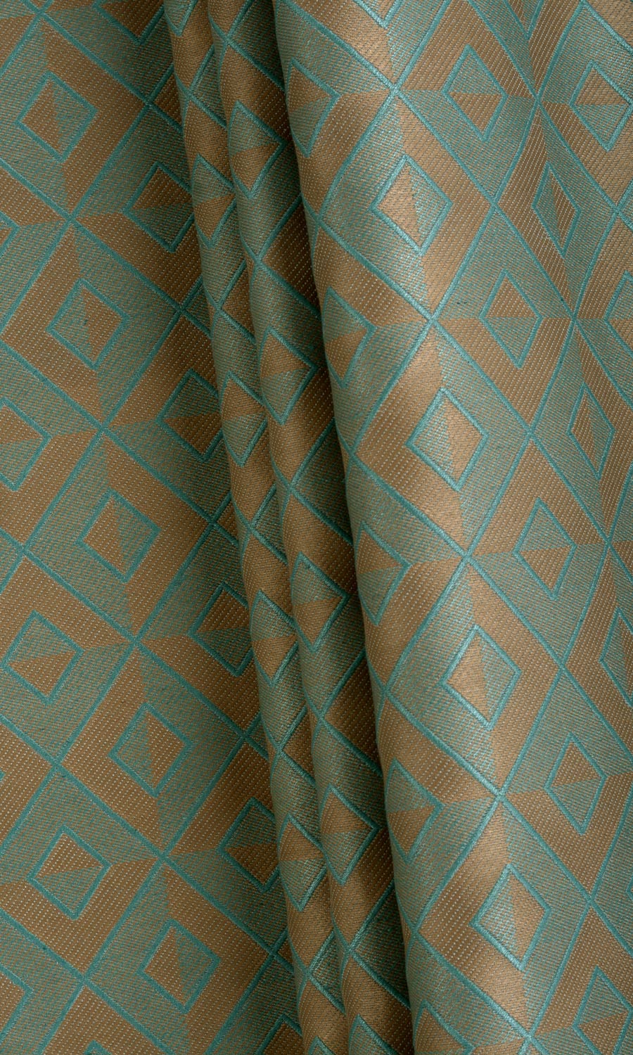 Argyle Patterned Fabric Material By the Metre (Turquoise Blue/ Brown)
