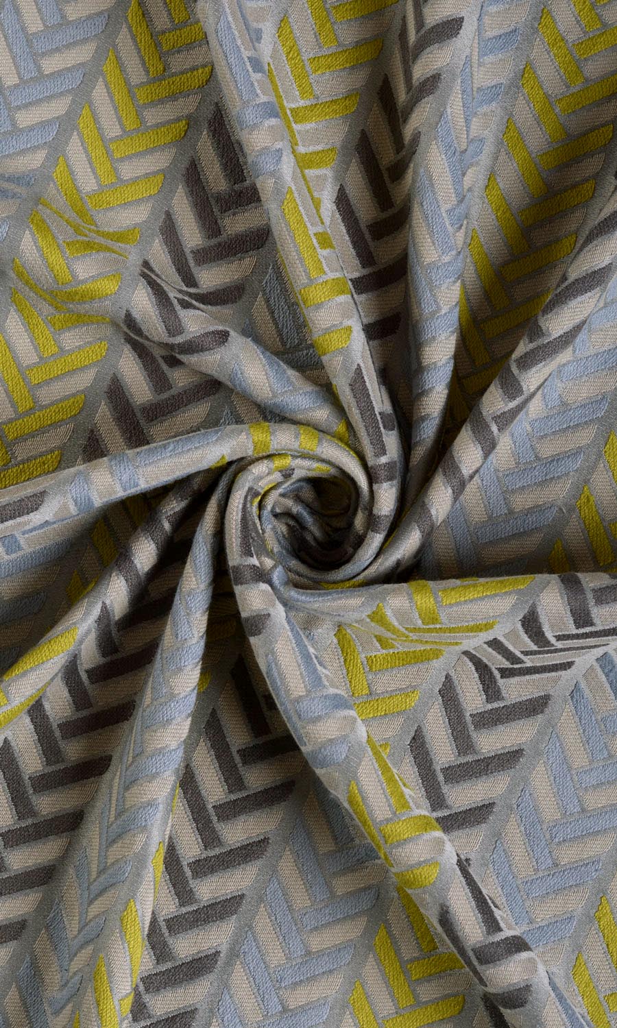 Herringbone Patterned Fabric Material By the Metre (Grey/ Yellow)