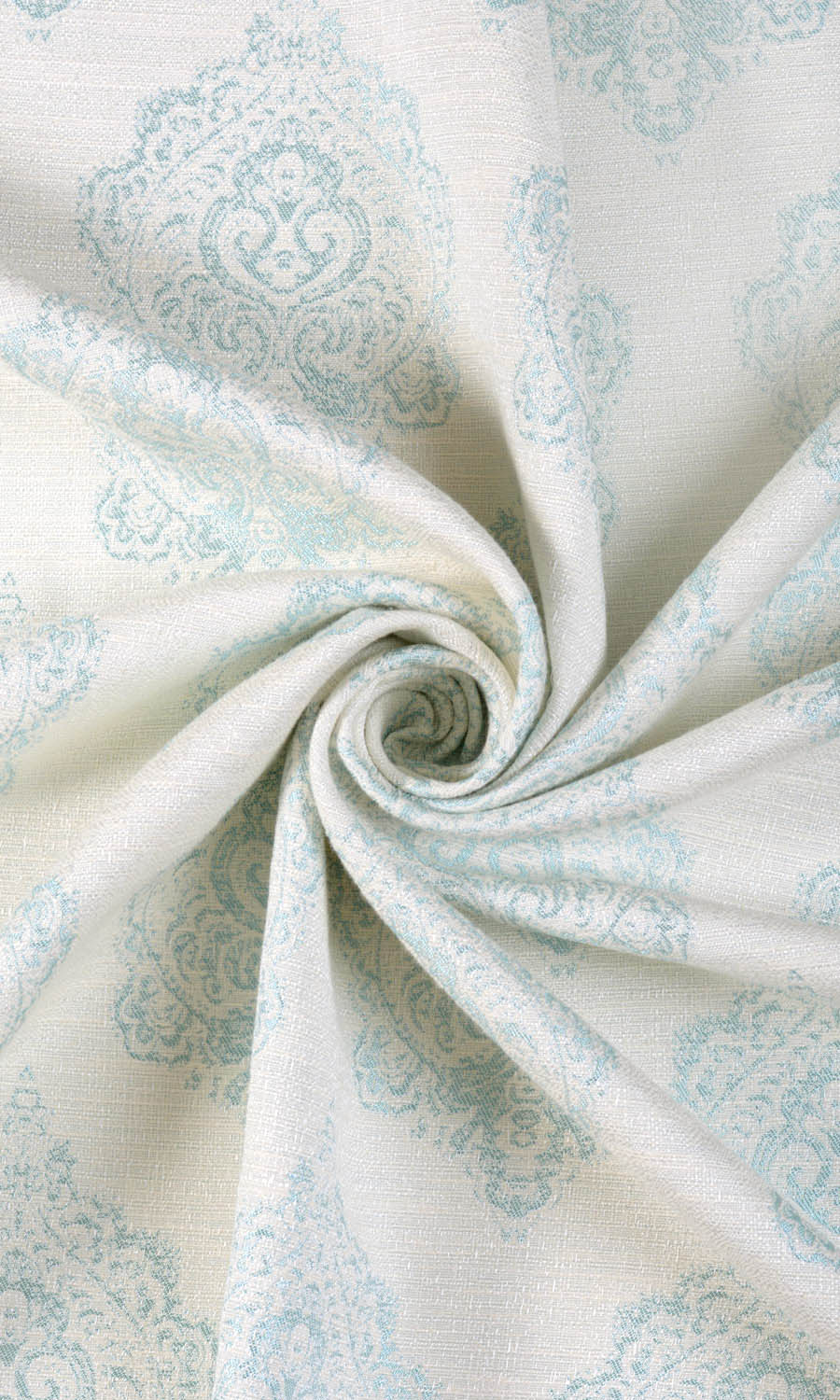 Damask Poly-Cotton Fabric Material By the Metre (White/ Blue)