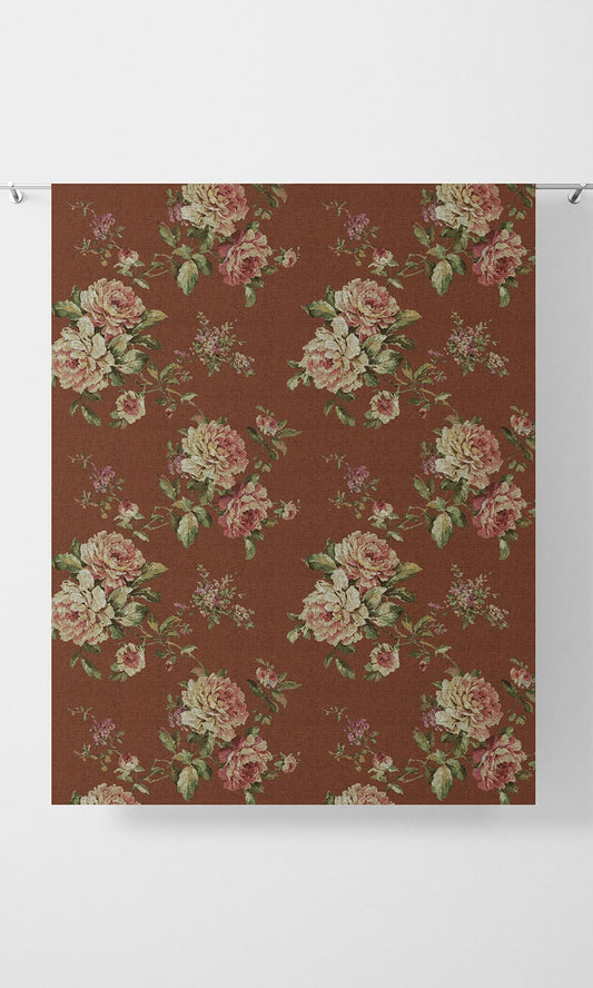 Country Floral Home Décor Fabric Sample (Orange/ Red)