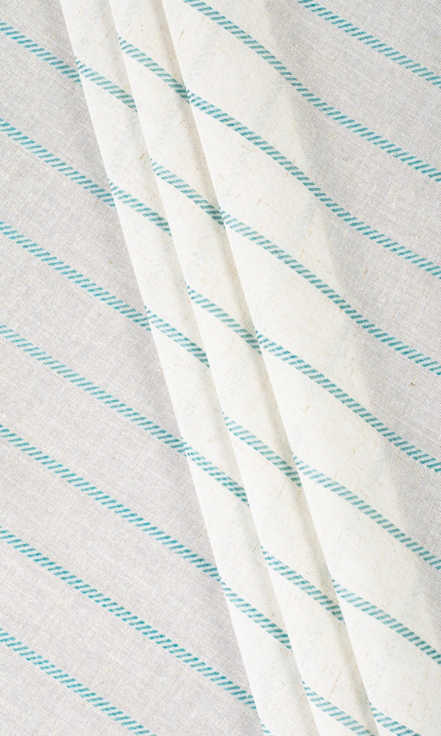 Striped Sheer Home Textile Fabric Material Sample (White/ Turquoise Blue)