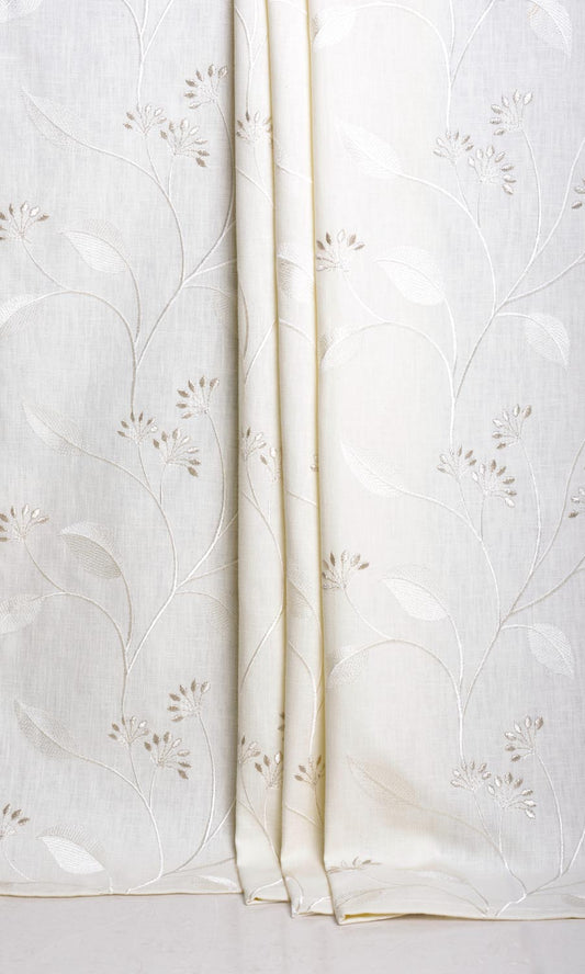 Floral Embroidery Home Décor Fabric Sample (White/ Cream)