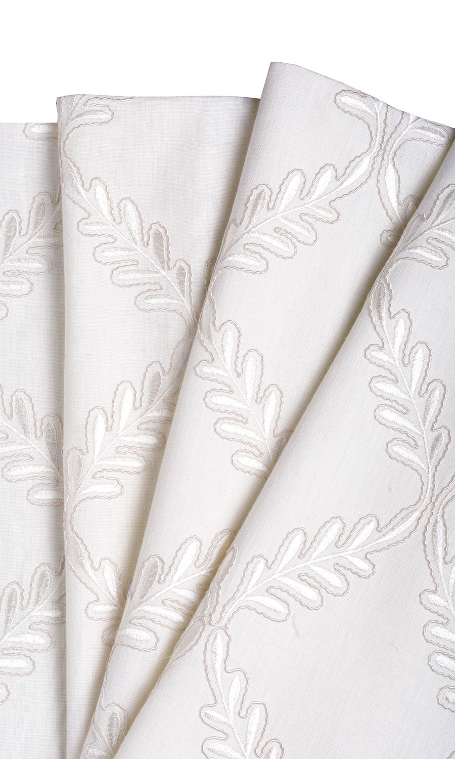 Poly-Linen Embroidered Fabric By the Metre for Curtains & Drapes (White/ Cream)