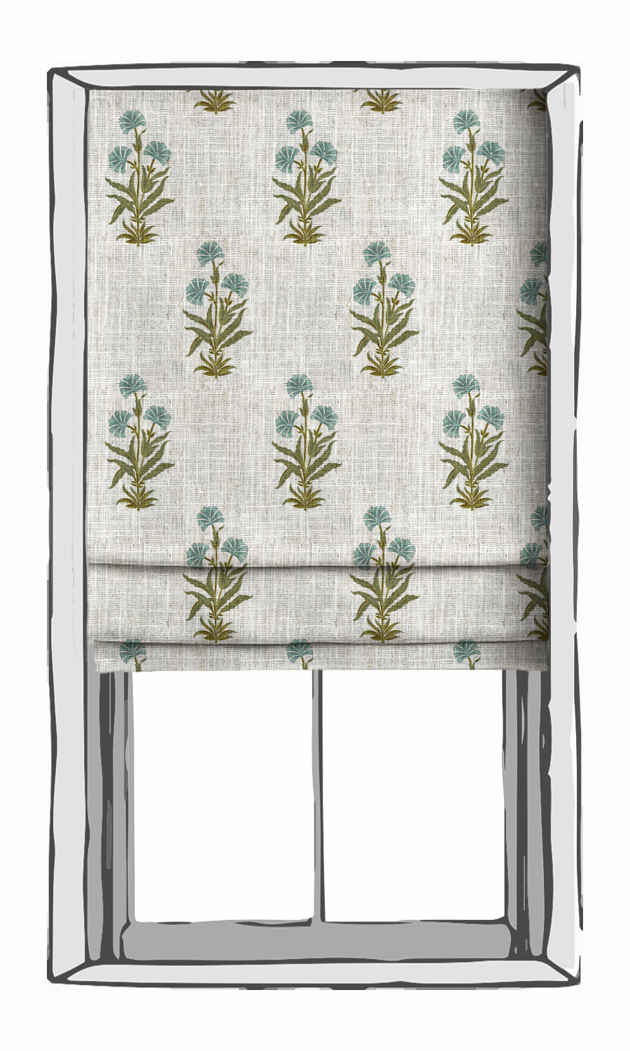 Modern Floral Window Treatments Fabric By the Metre (Green/ Blue/ White)