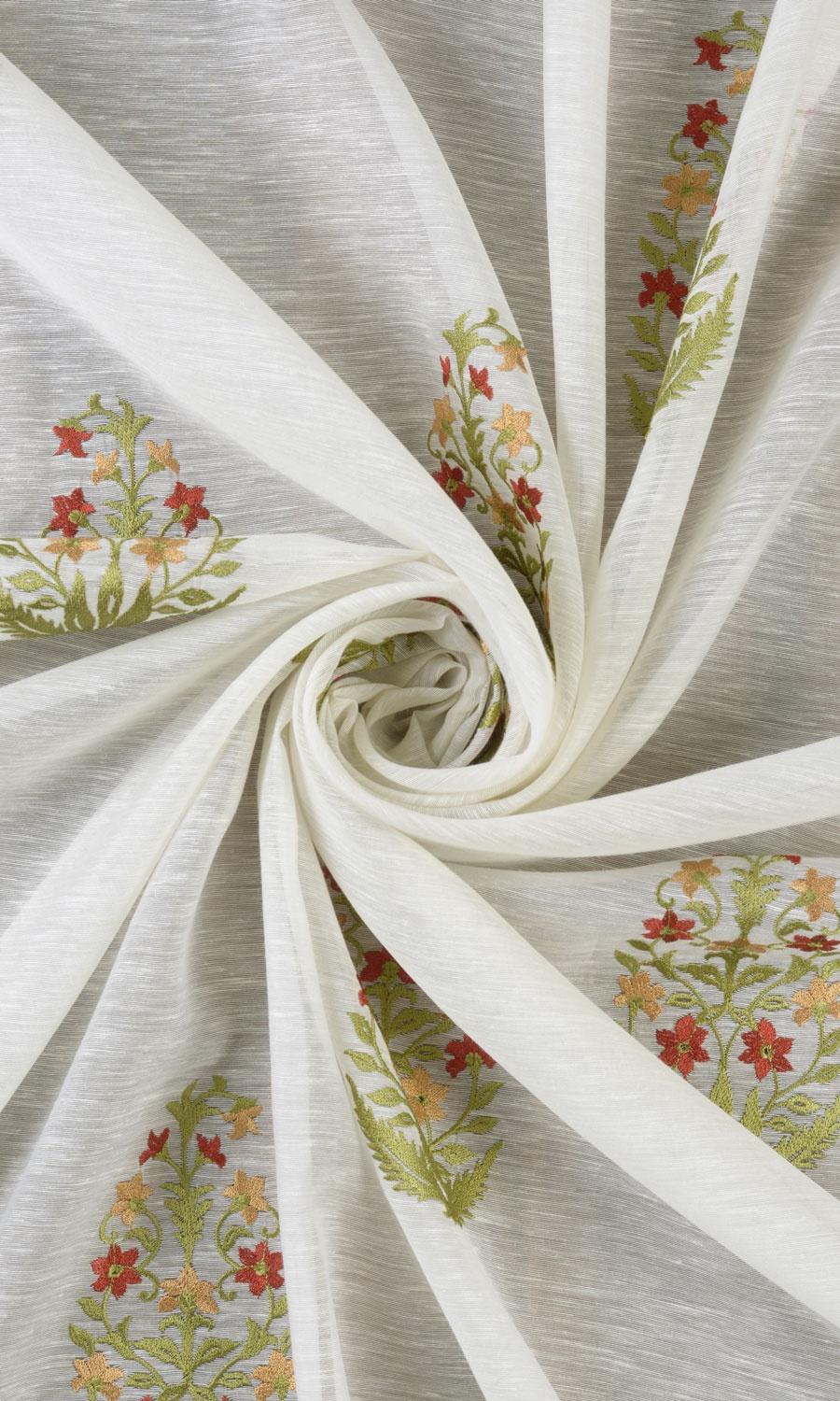 Sheer Floral Paisley Home Textile Fabric Material Sample (Cream/ Green/ Red/ Orange)