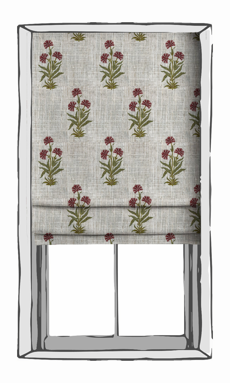 Floral Print Window Treatments Fabric By the Metre (White/ Green/ Red)