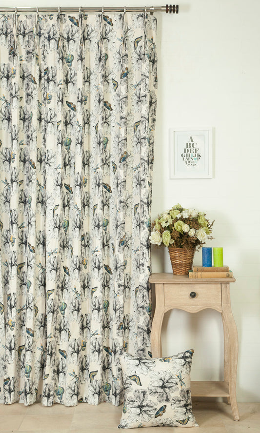 Butterfly Print Cotton Drapes (Yellow)