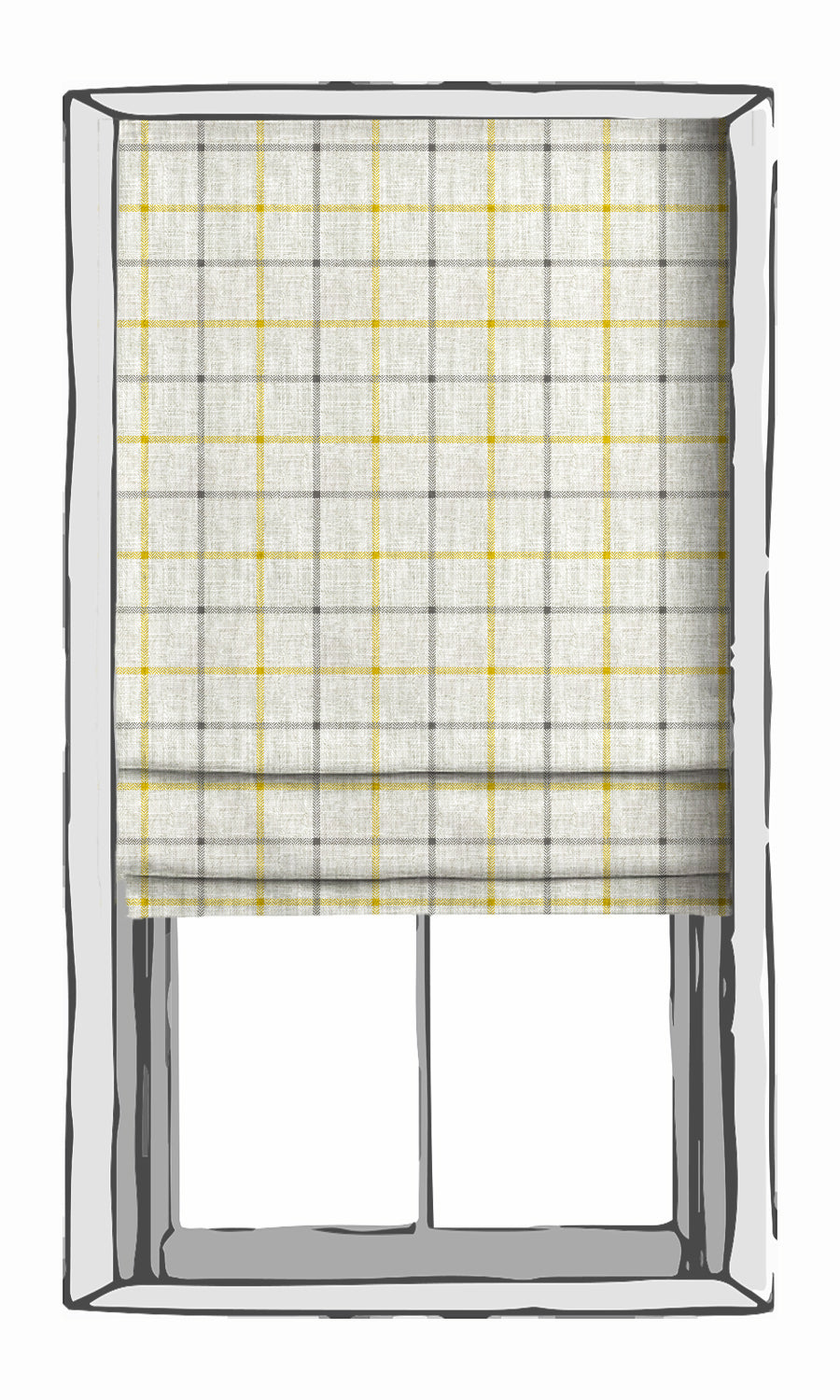 Check Print Window Treatments Fabric By the Metre (Linen White/ Yellow)