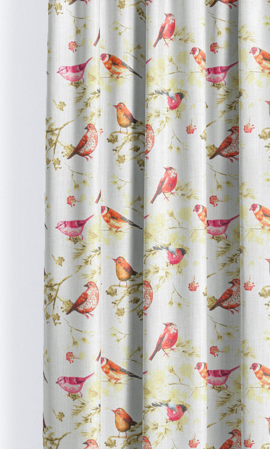 Bird-Print Cotton Drapes (Orange/ Pink/ White)