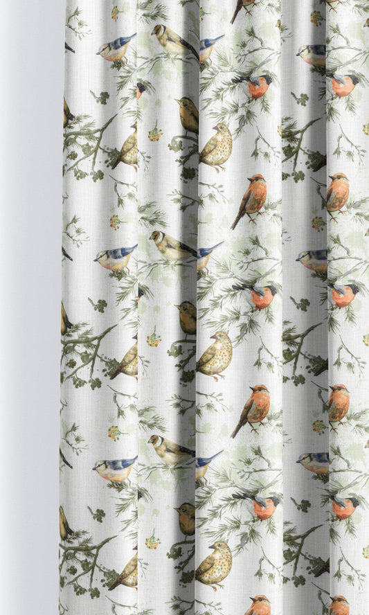 Bird-Print Cotton Drapes (Yellow/ Orange/ White)