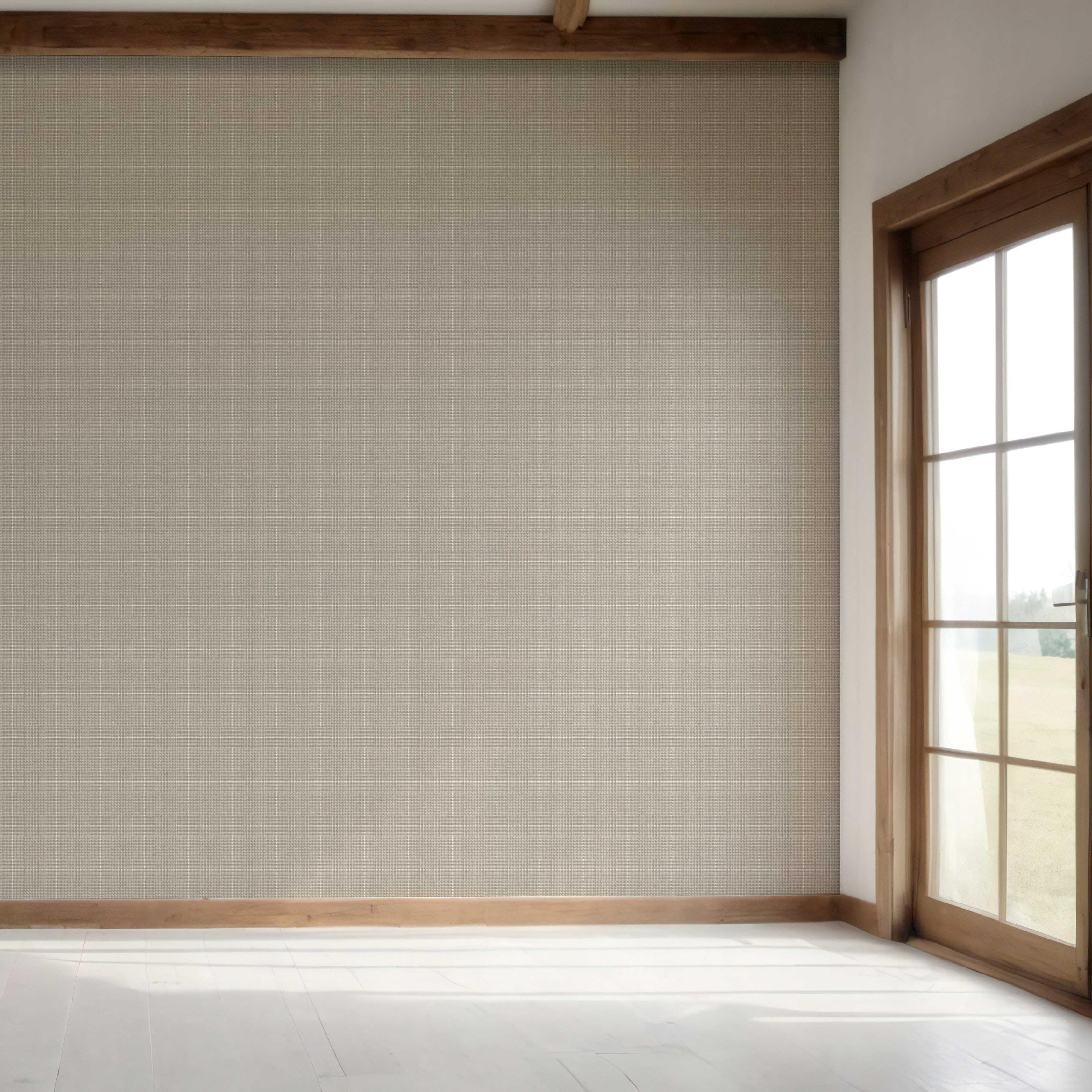 Neutral Textured Check/ Geometric Bedroom Wallpaper Sample (Greige/ Taupe)