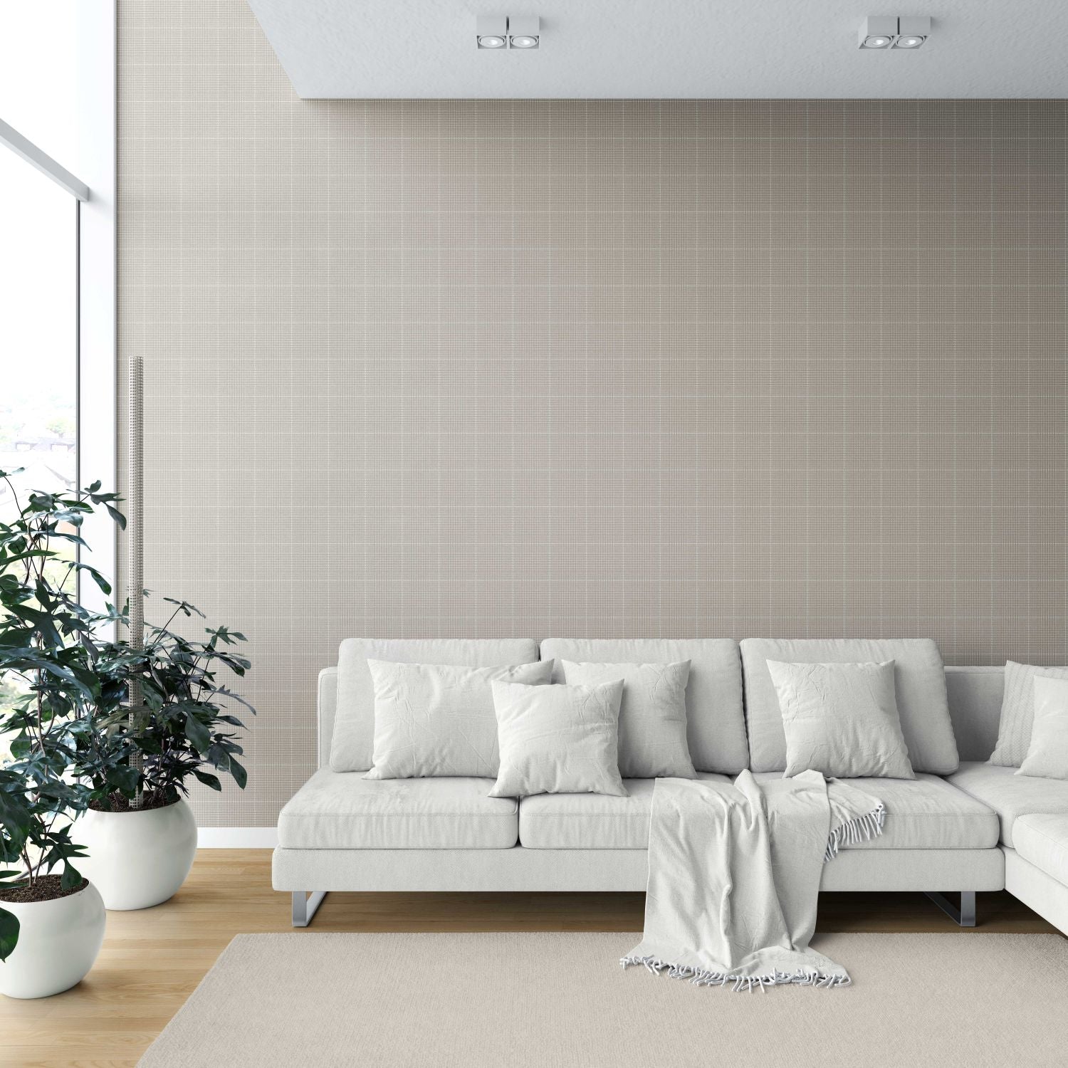 Neutral Textured Check/ Geometric Shower Toilet Wallpaper Sample (Greige/ Taupe)