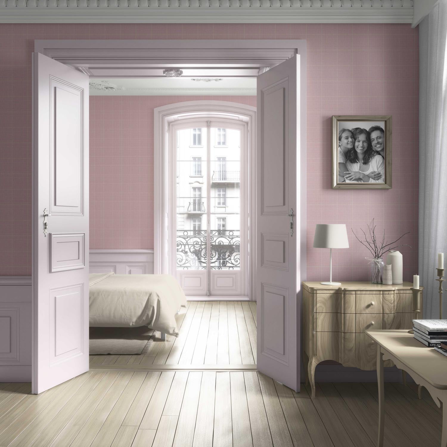 Textured Check/ Geometric Living Room Wallpaper Sample (Pink)