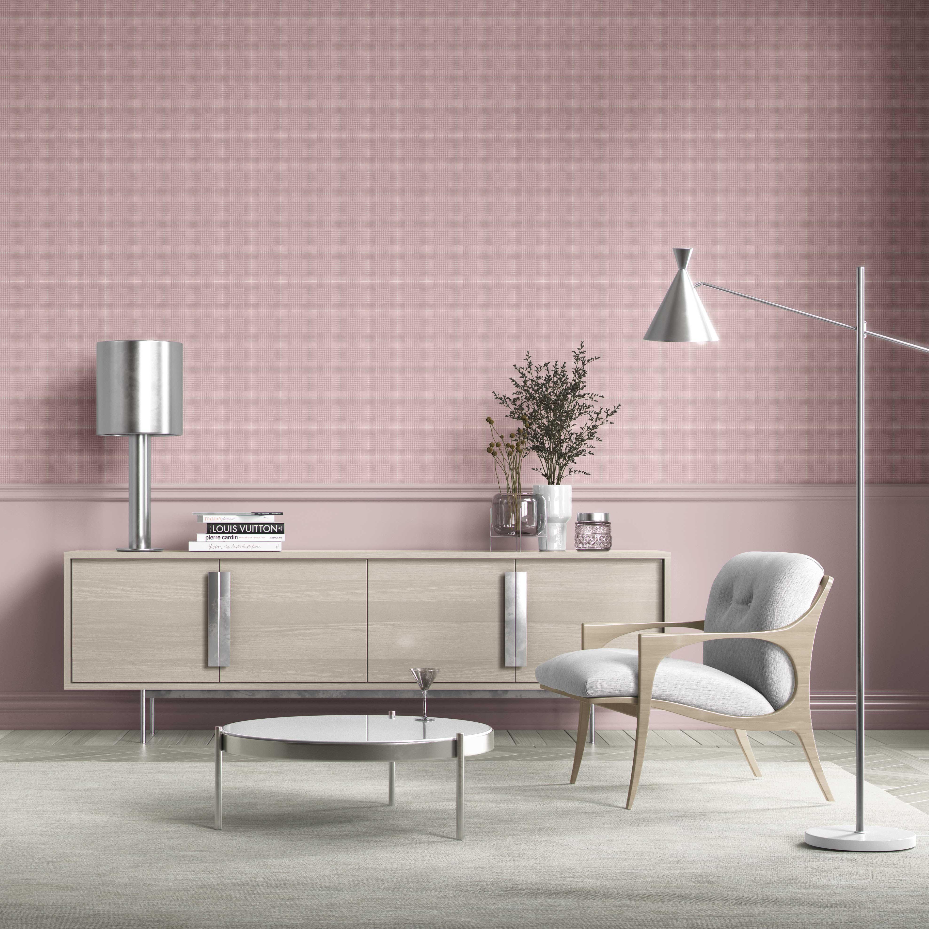 Textured Check/ Geometric Kitchen Wallpaper Sample (Pink)
