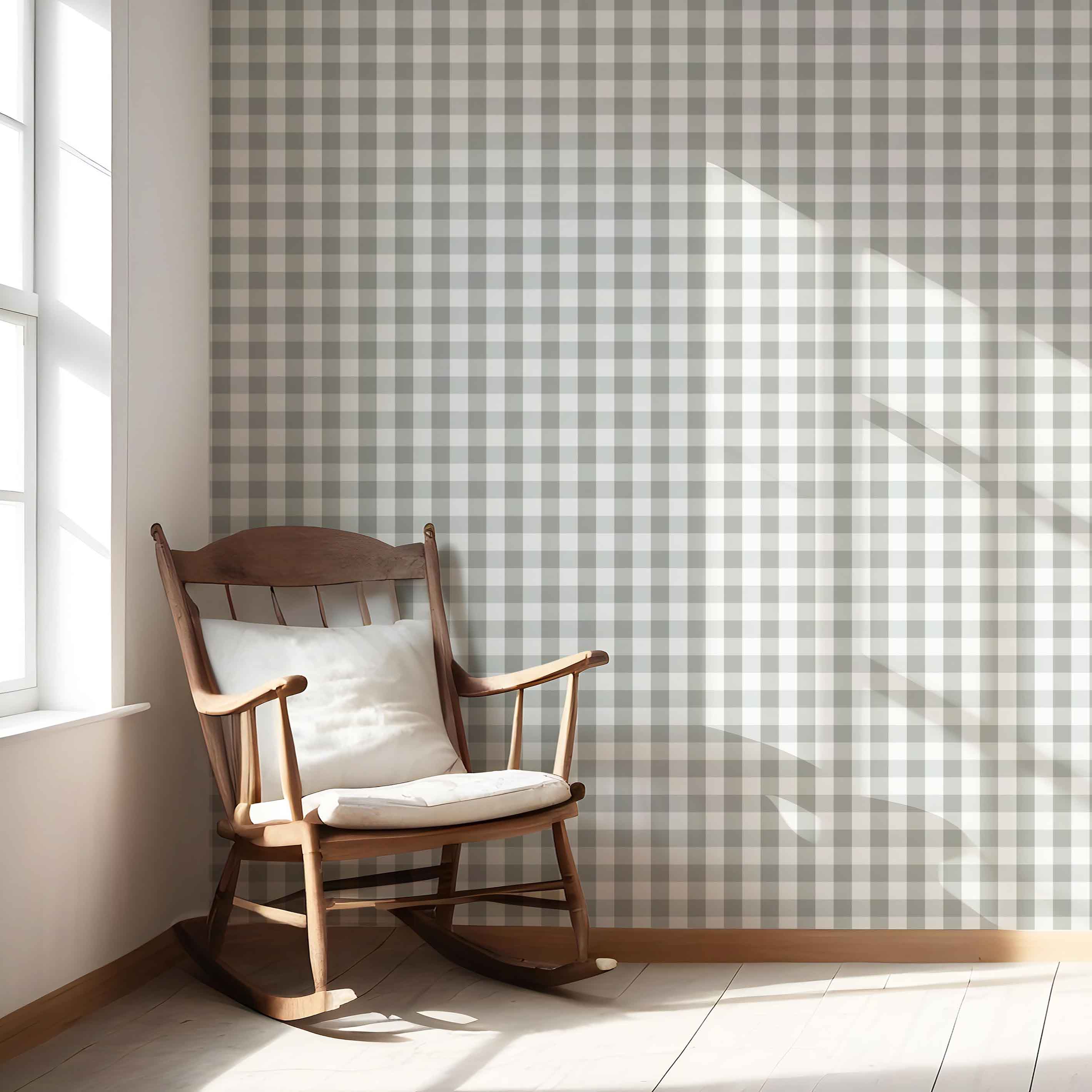 Geometric Gingham Nursery Wallpaper (Gray)