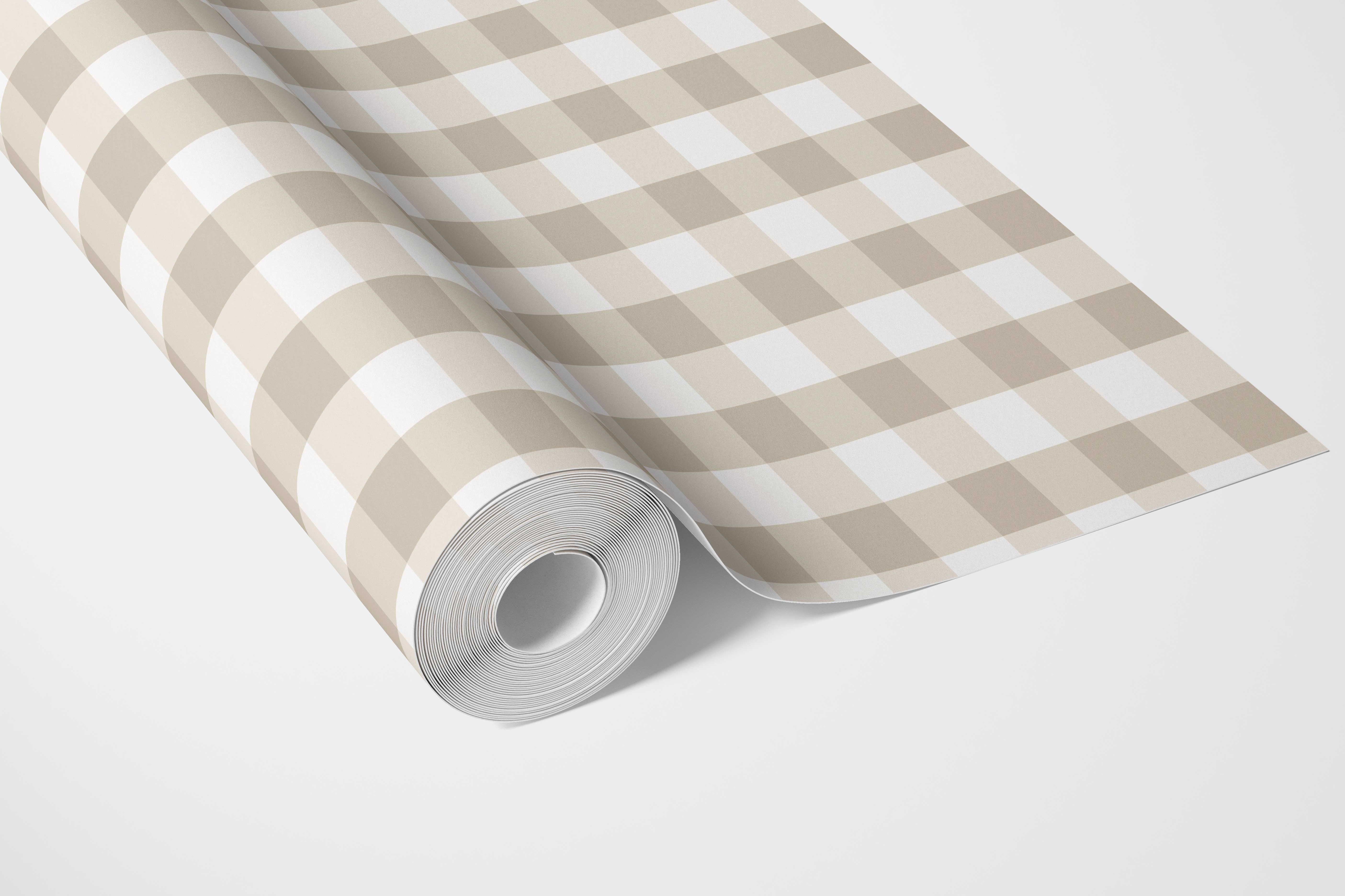 Neutral Geometric Gingham Bathroom Wallpaper (Warm Beige)