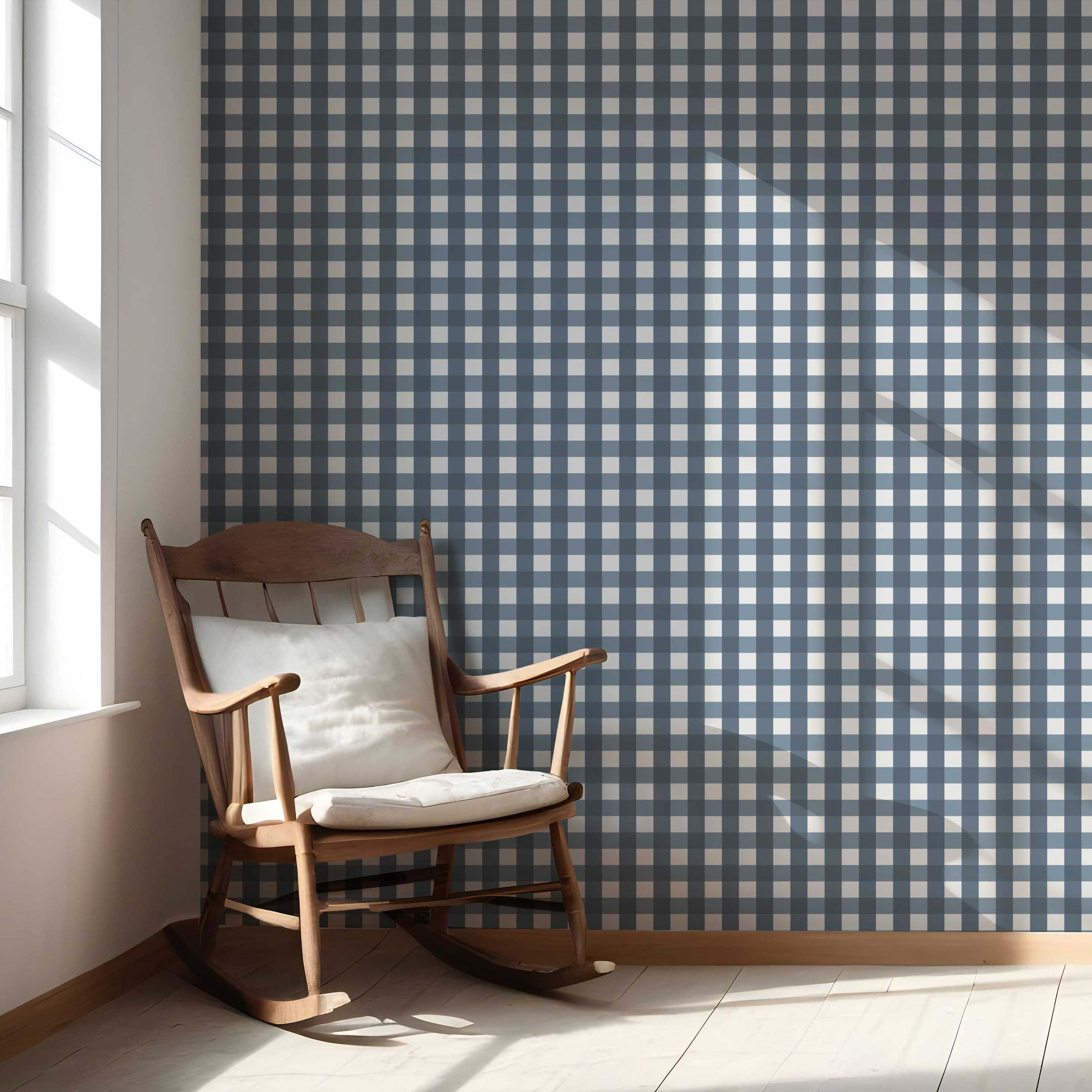 Geometric Gingham Nursery Wallpaper Sample (Slate Blue)