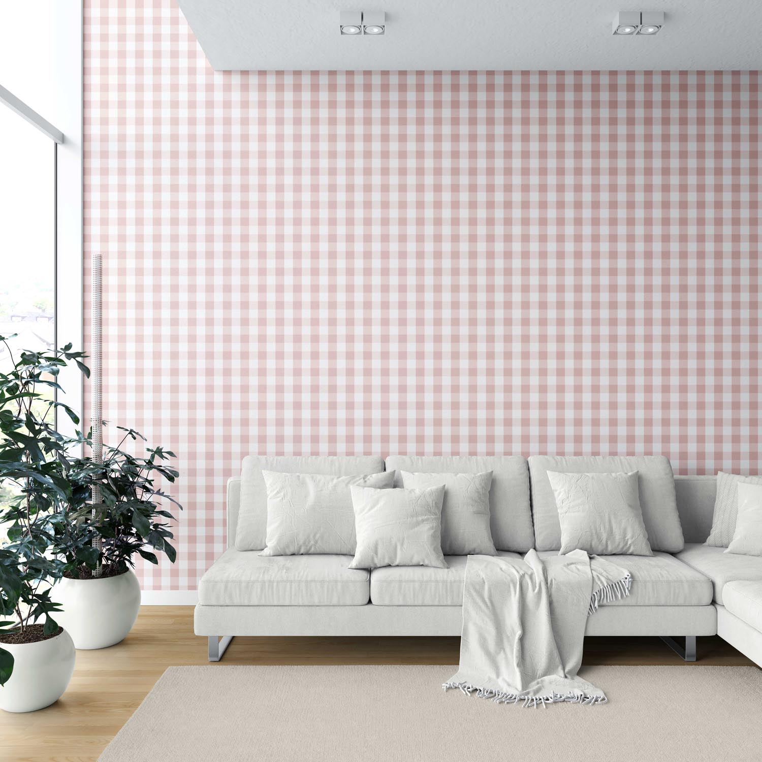 Geometric Gingham Shower Toilet Wallpaper (Pink)