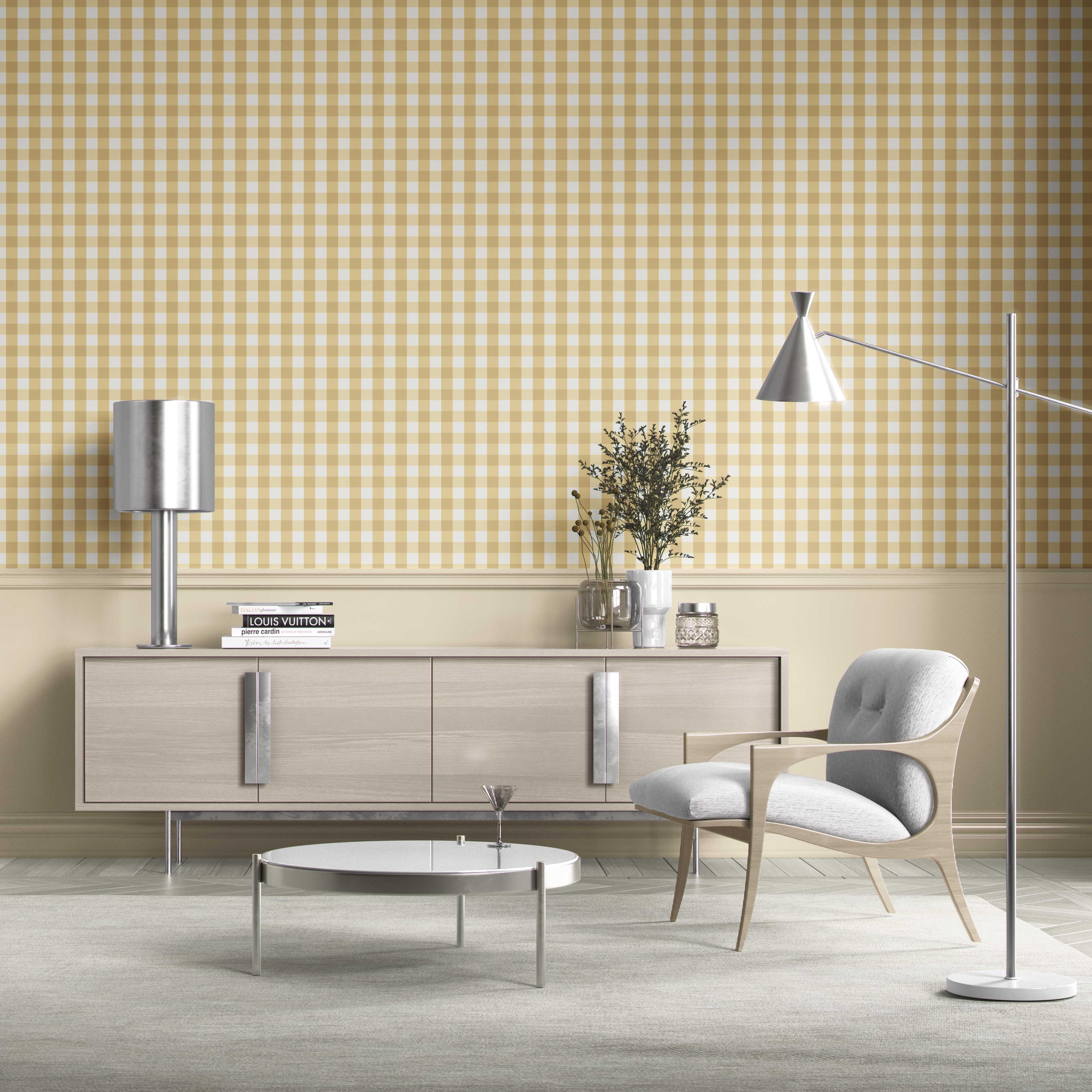 Geometric Gingham Living Room Wallpaper (Yellow)