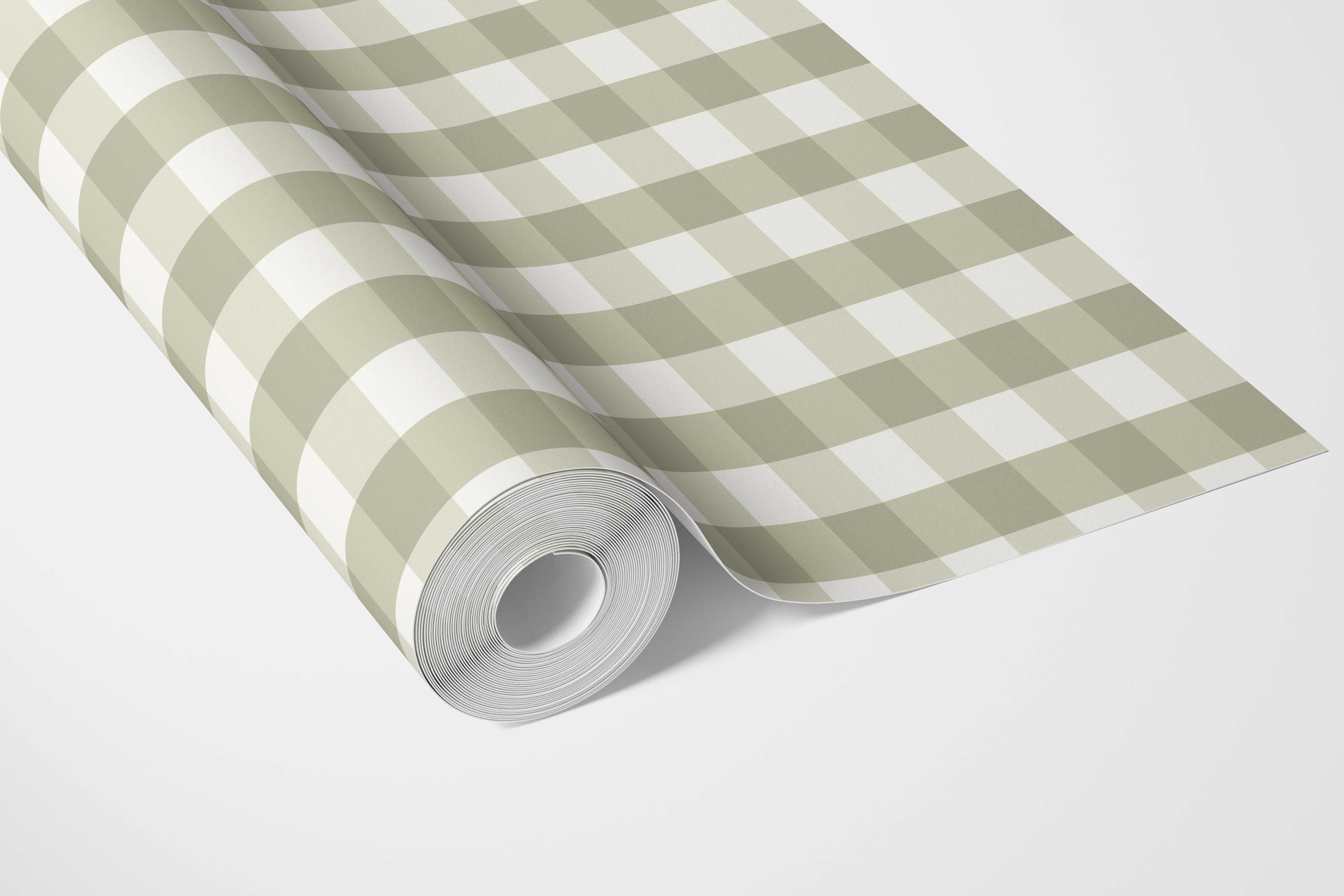 Geometric Gingham Bathroom Wallpaper Sample (Olive Green)