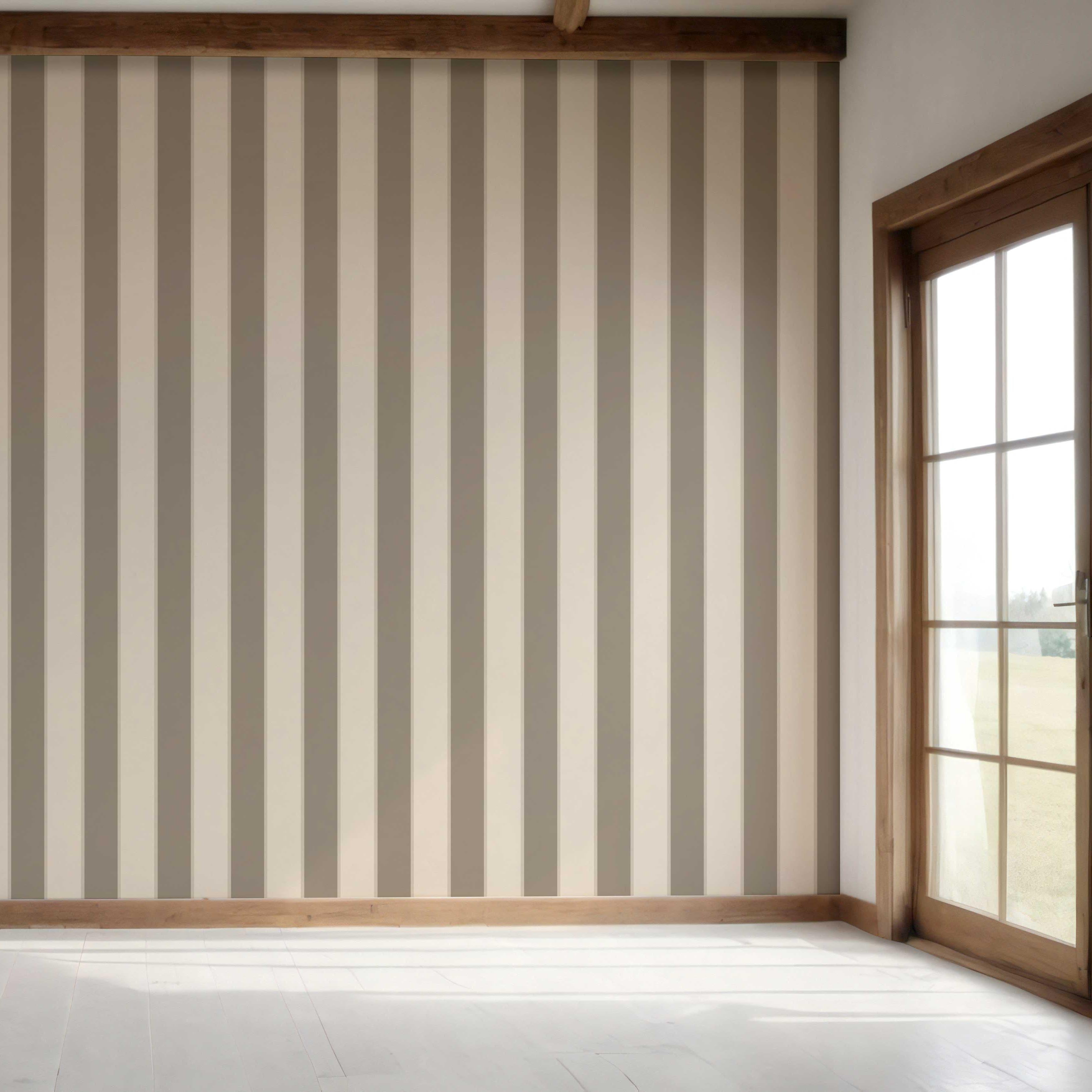 Neutral Geometric Striped Bedroom Wallpaper (Cream/ Taupe Gray/ Brown)
