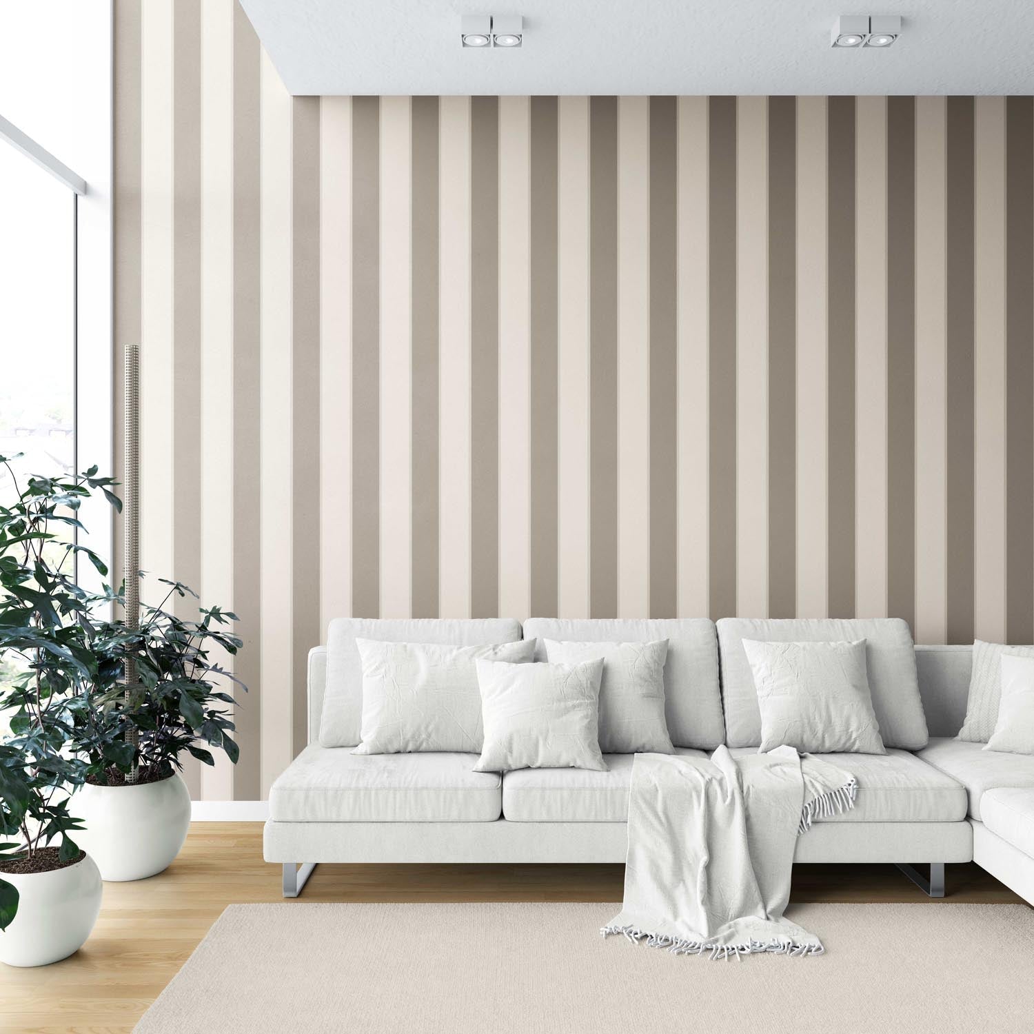 Neutral Geometric Striped Kitchen Wallpaper Sample (Cream/ Taupe Gray/ Brown)