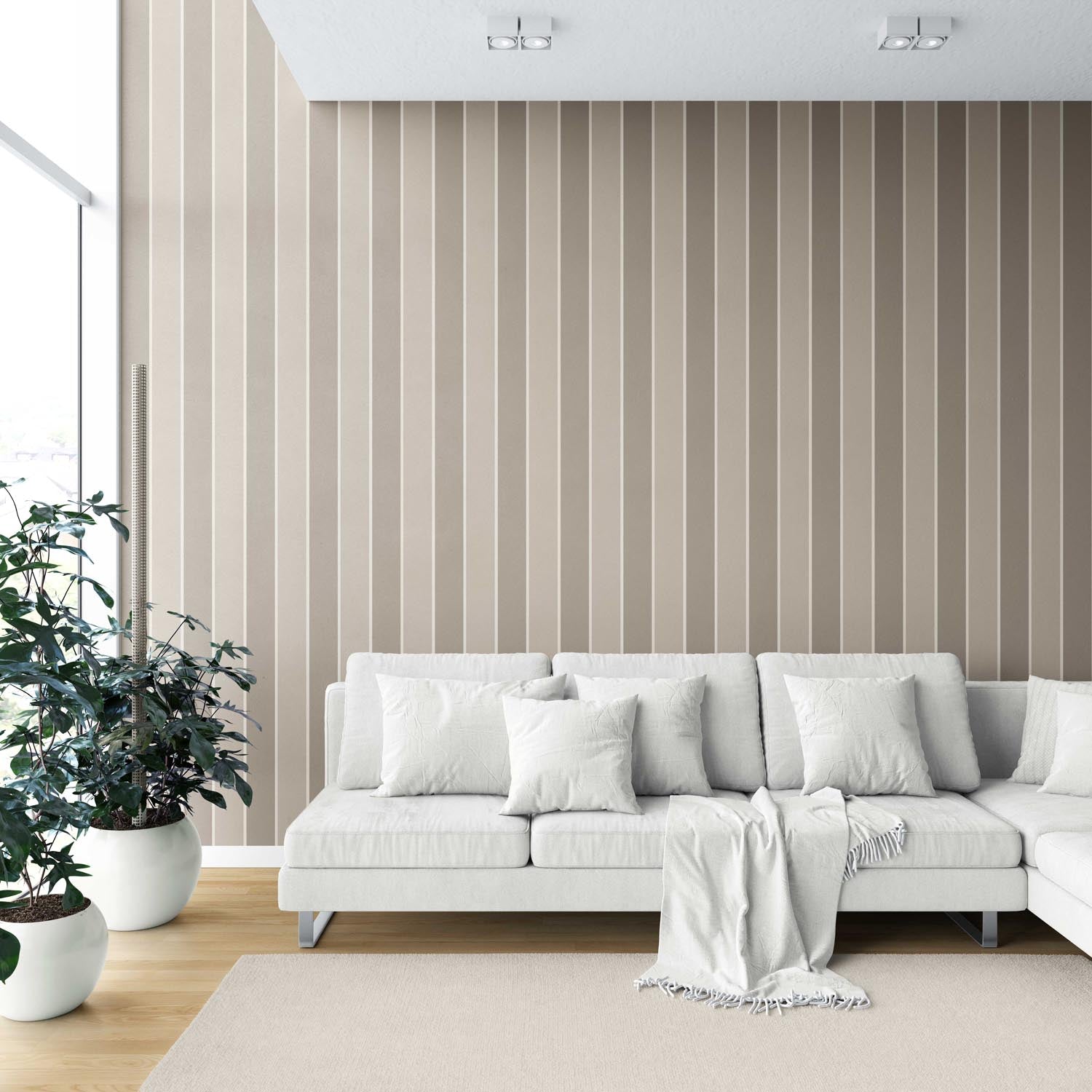Neutral Geometric Striped Shower Toilet Wallpaper Sample (Taupe Gray/ Brown)
