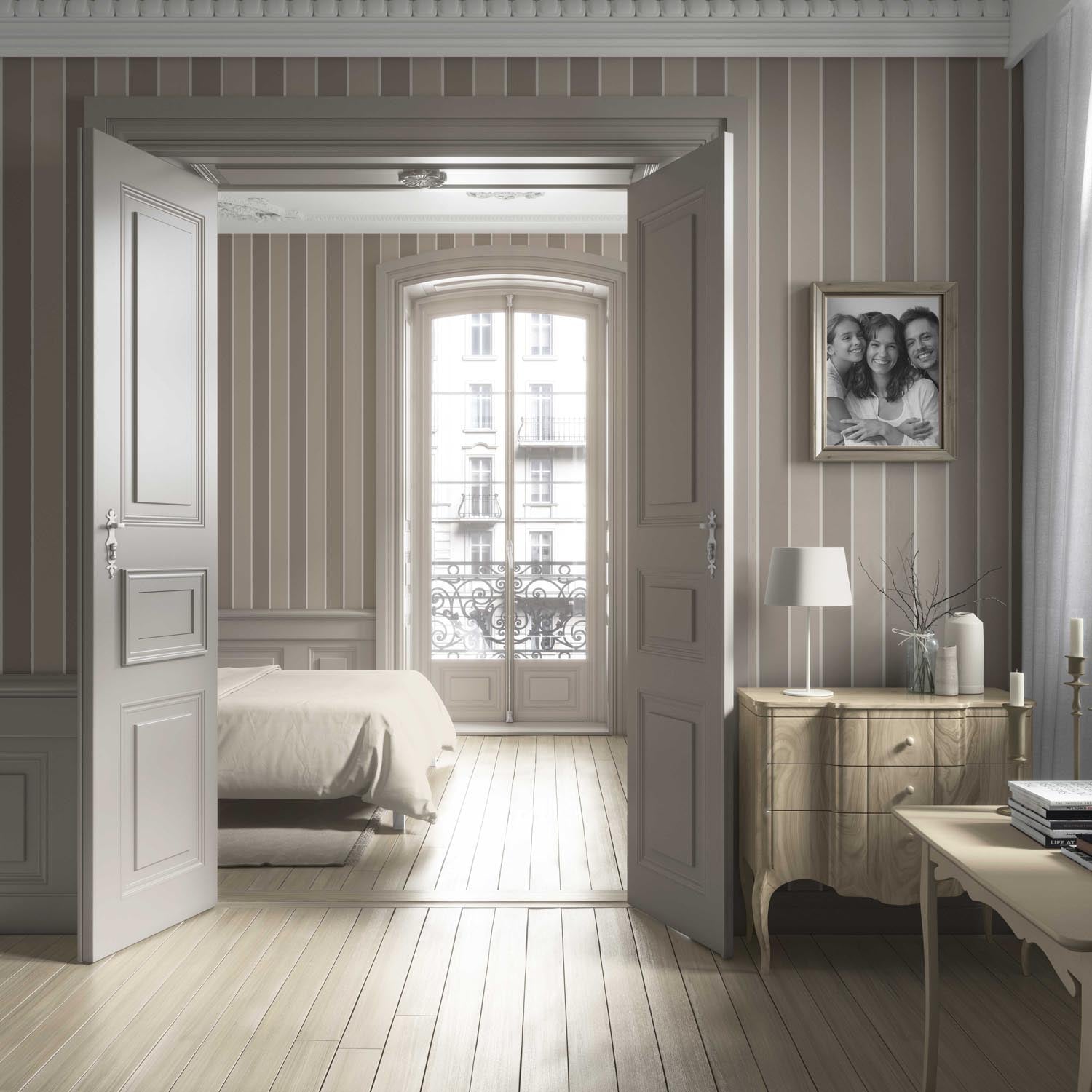 Neutral Geometric Striped Bathroom Wallpaper Sample (Taupe Gray/ Brown)