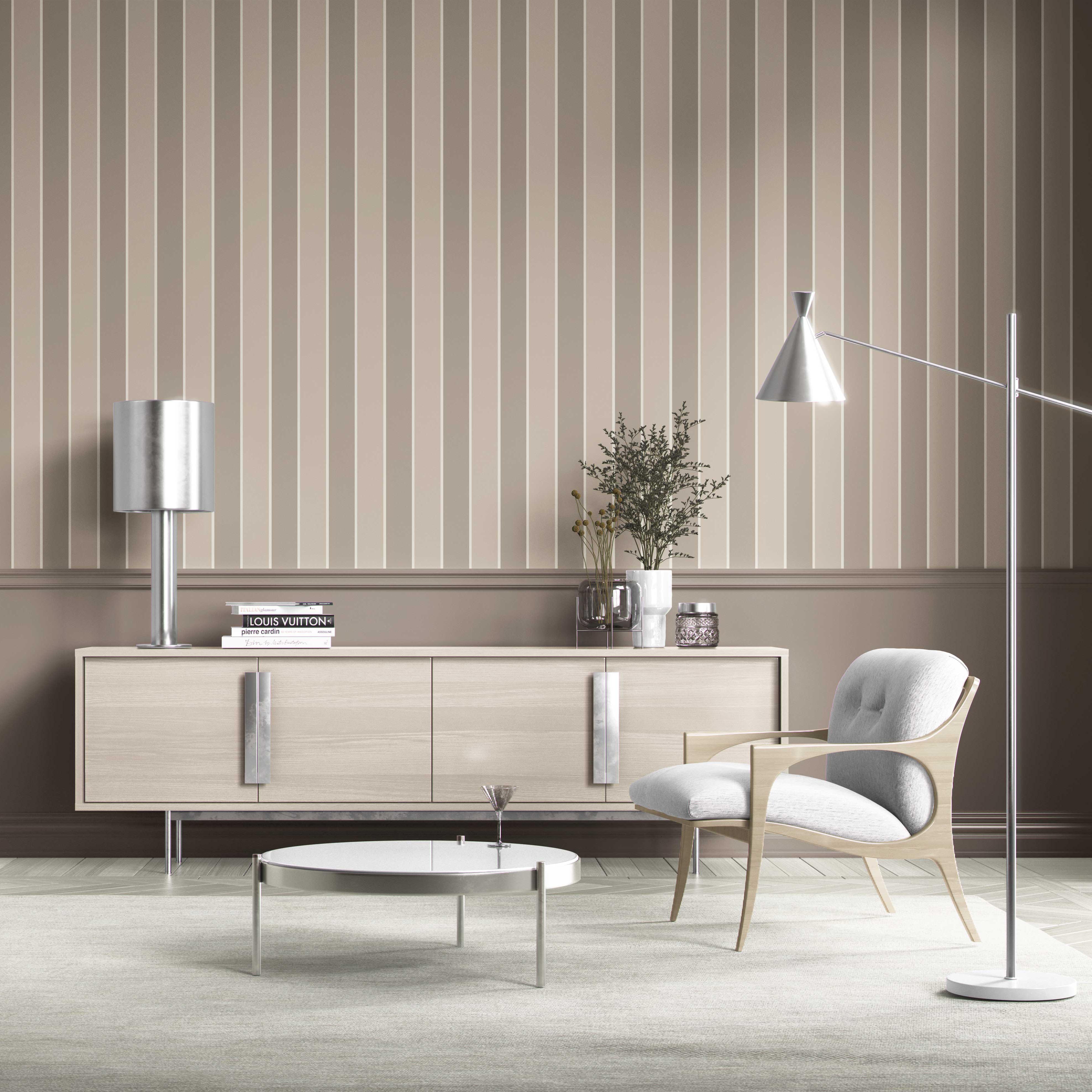 Neutral Geometric Striped Kitchen Wallpaper (Taupe Gray/ Brown)