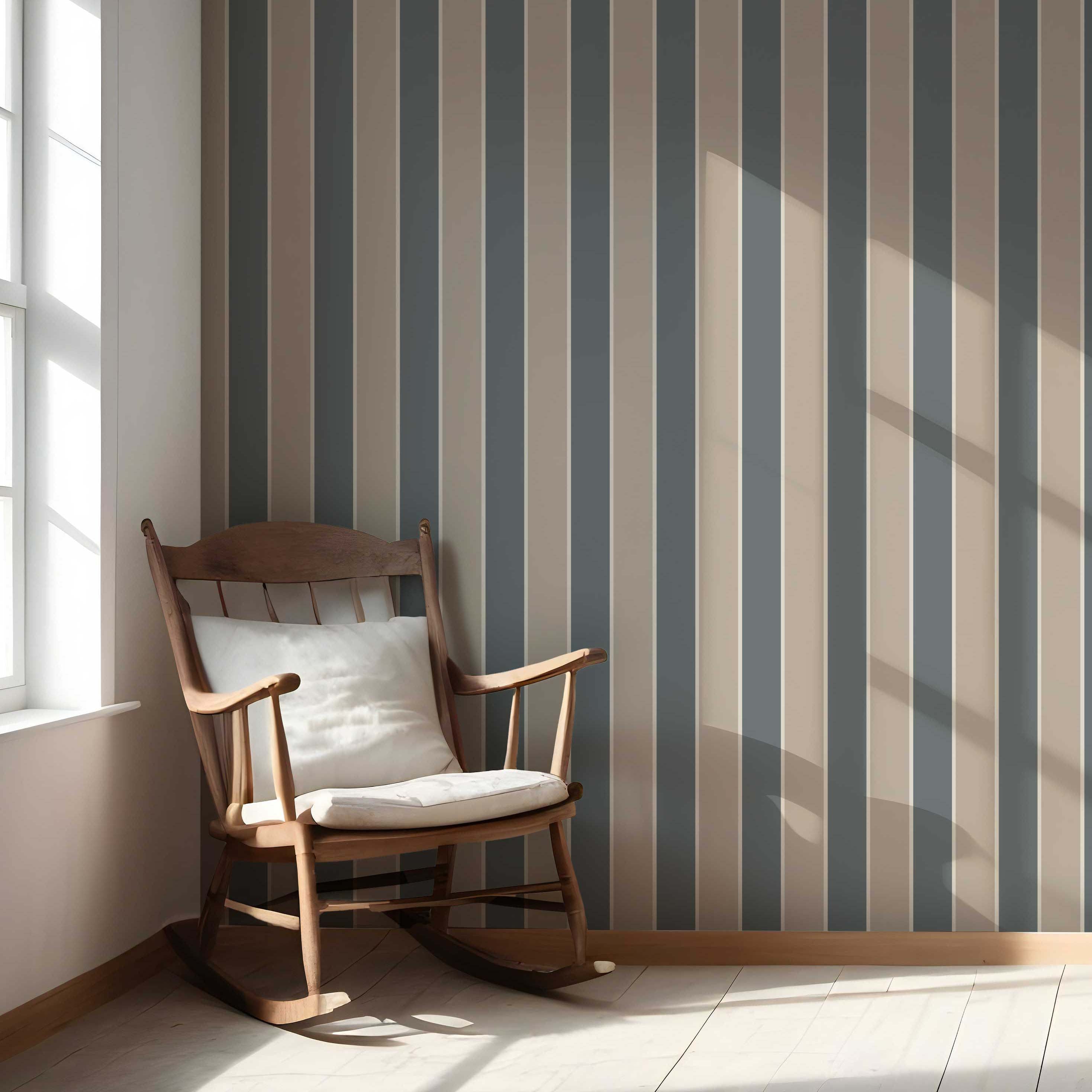 Neutral Geometric Striped Living Room Wallpaper (Stone Blue/ Beige)