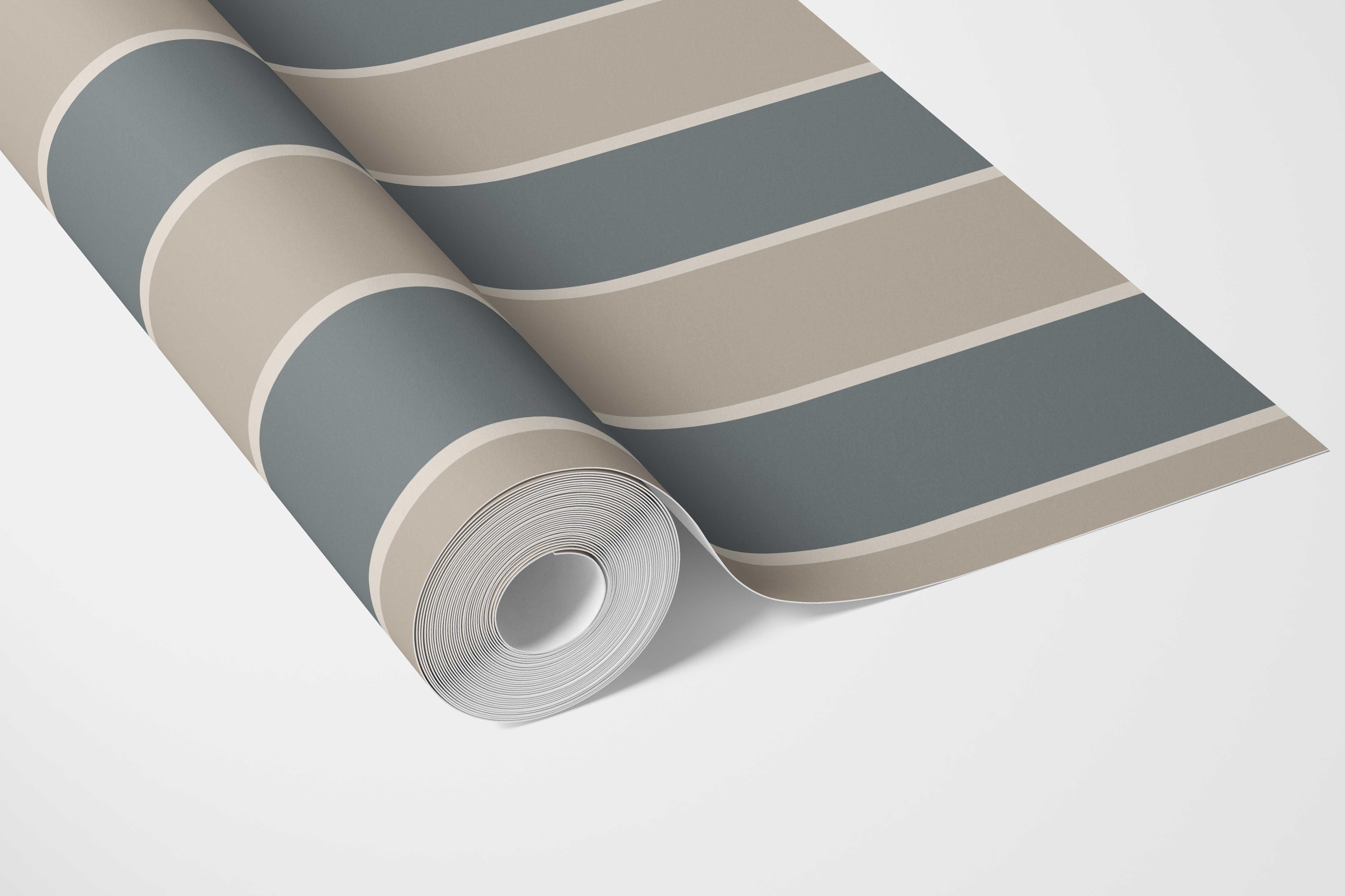 Neutral Geometric Striped Nursery Wallpaper Sample (Stone Blue/ Beige)