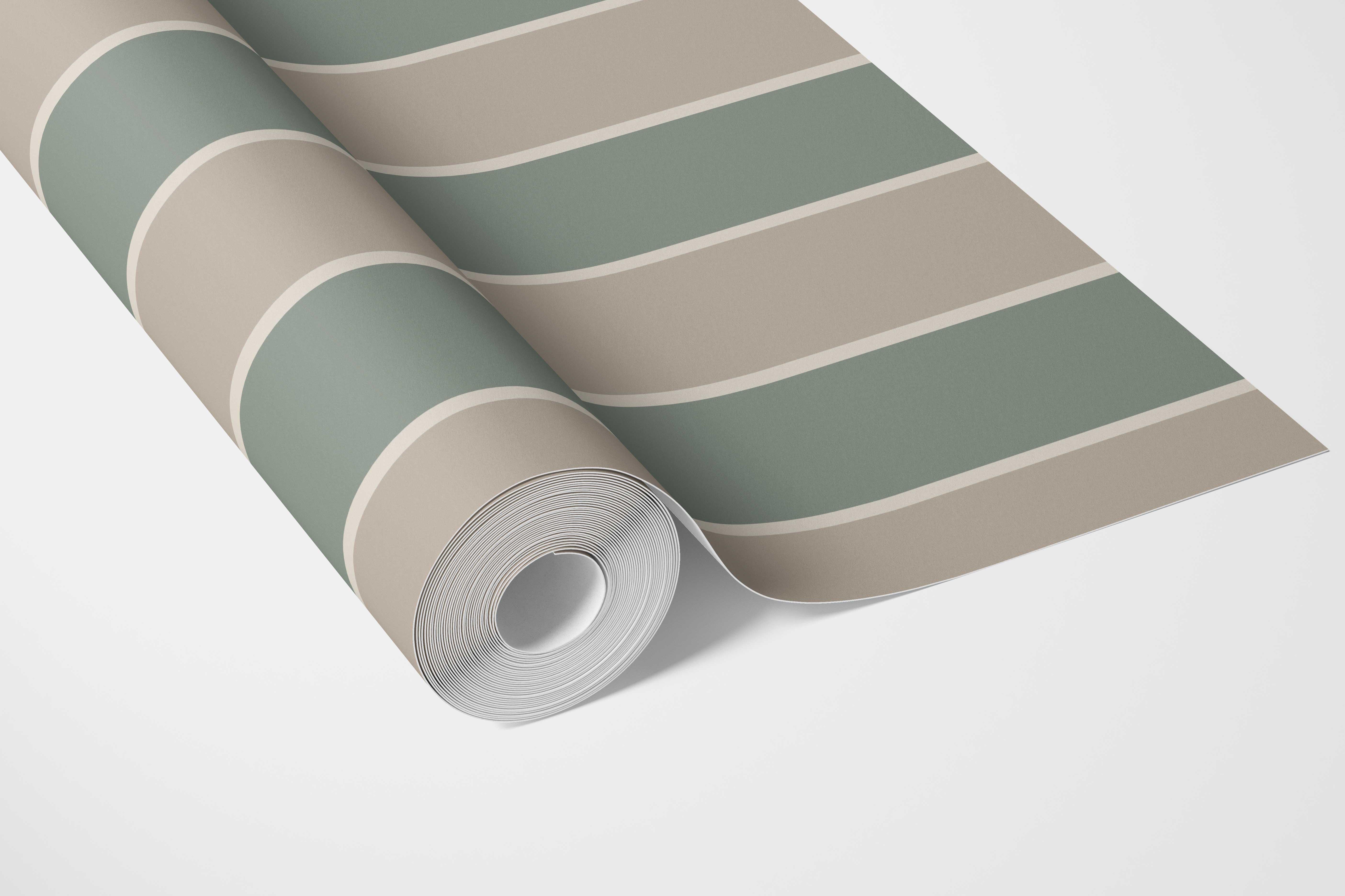 Geometric Striped Nursery Wallpaper Sample (Green / Beige)