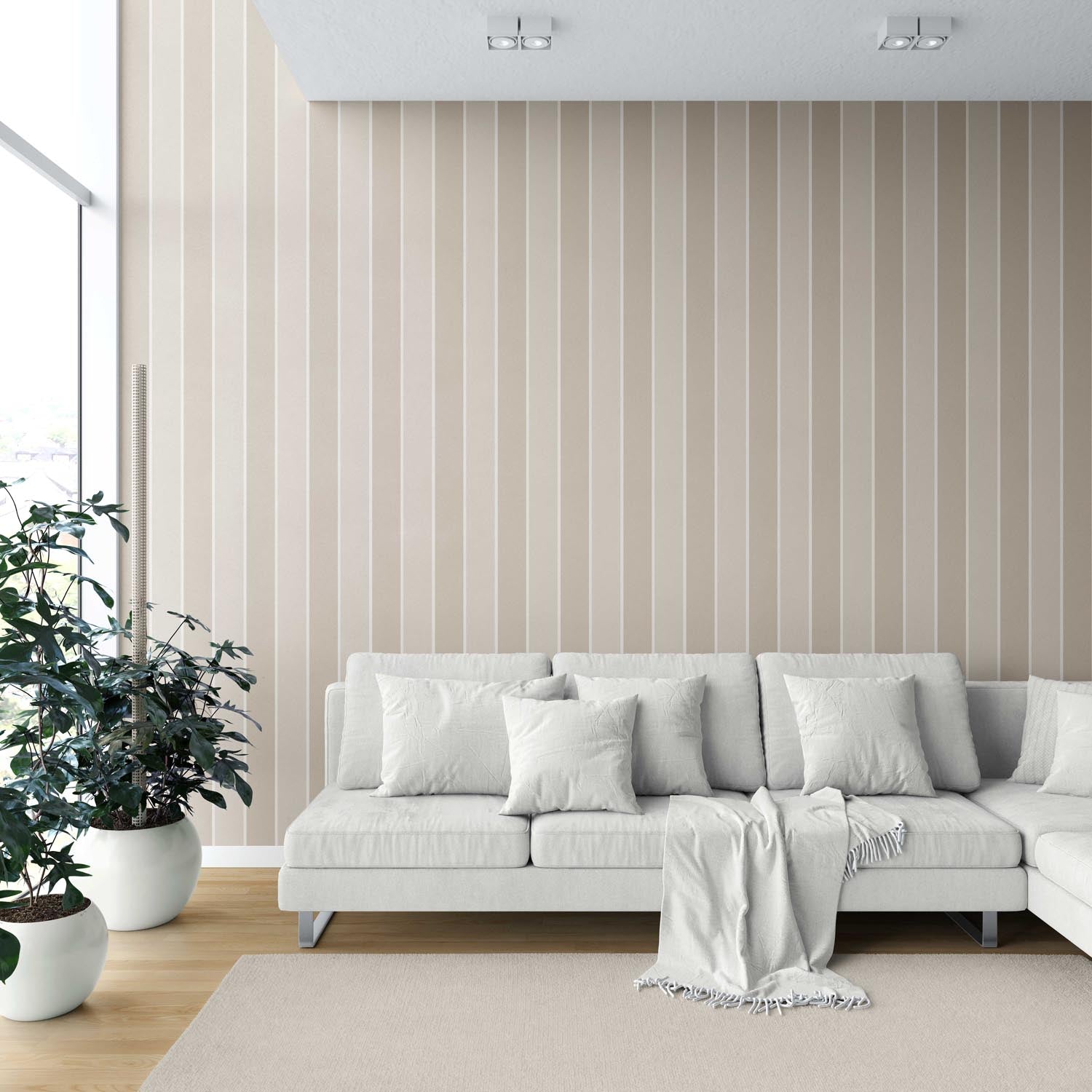 Neutral Geometric Striped Shower Toilet Wallpaper (Beige/ Cream)
