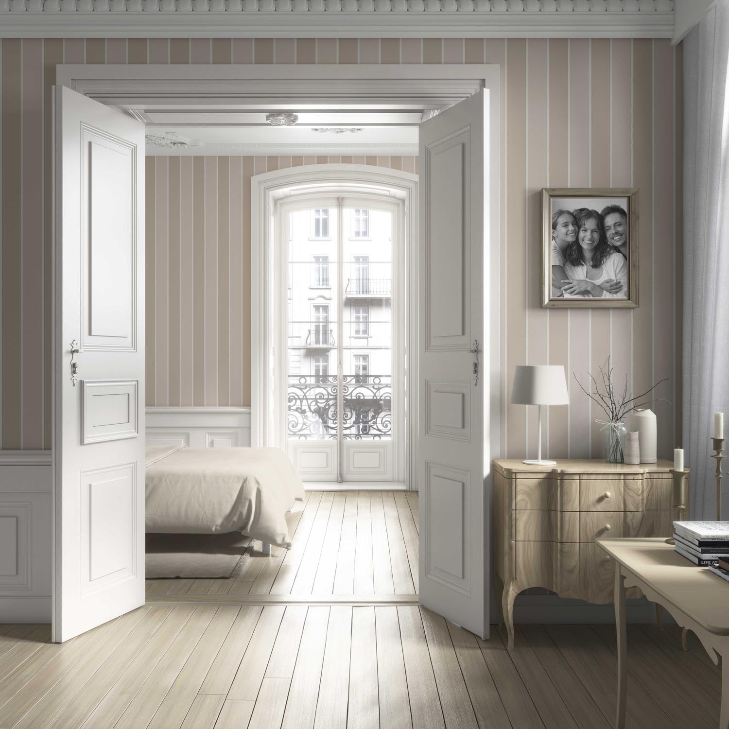 Neutral Geometric Striped Bathroom Wallpaper Sample (Beige/ Cream)