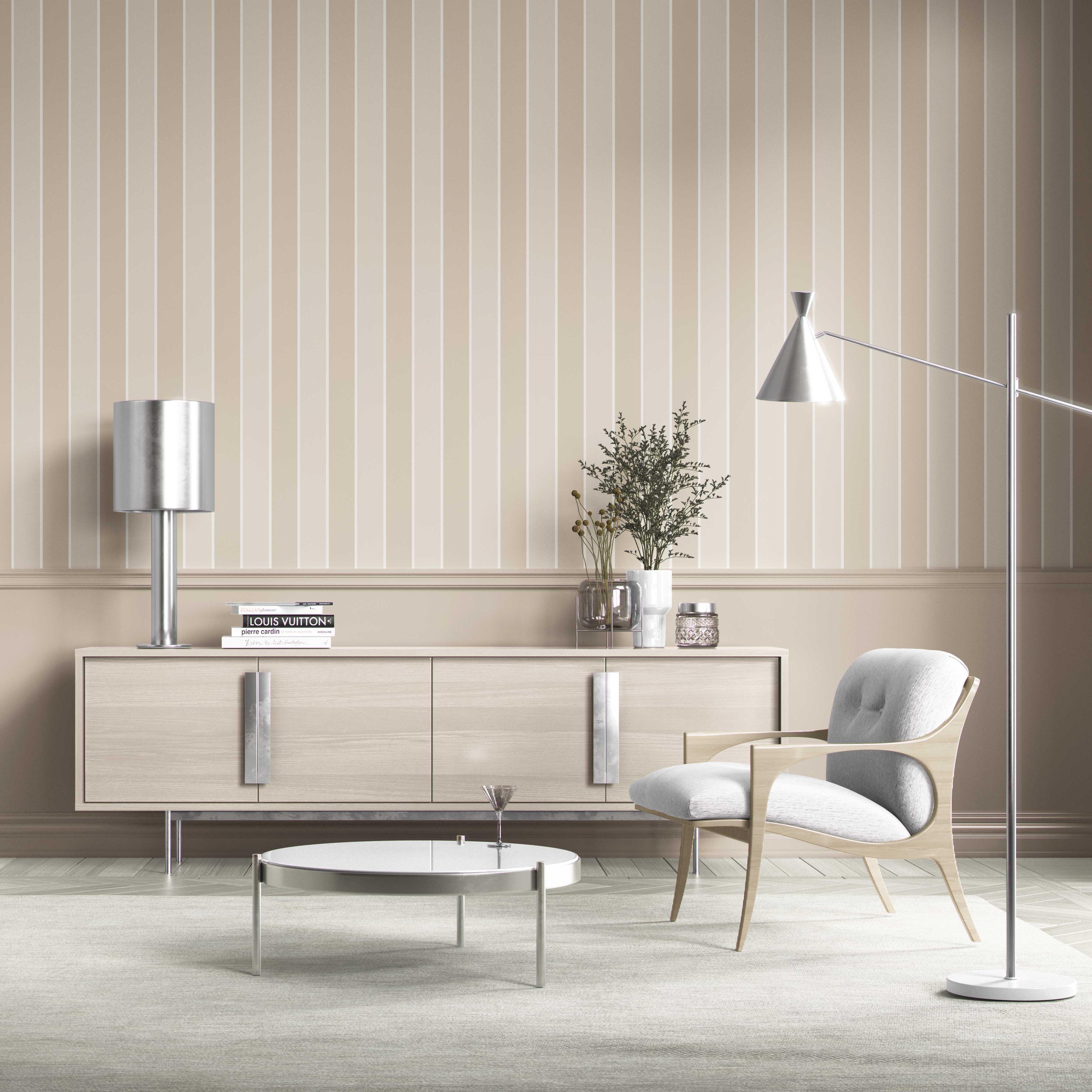 Neutral Geometric Striped Kitchen Wallpaper (Beige/ Cream)