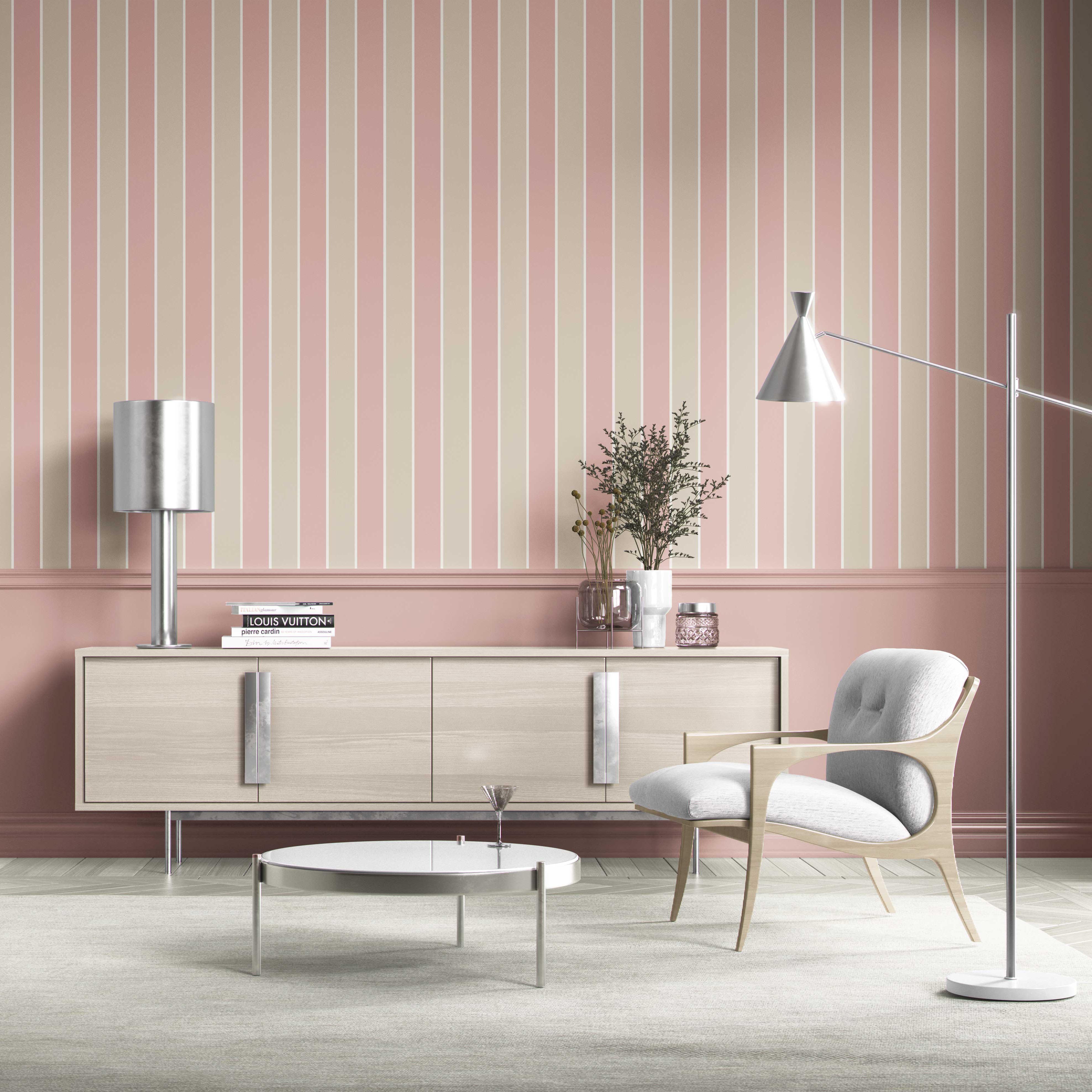 Geometric Striped Shower Toilet Wallpaper Sample (Dusty Pink/ Taupe)